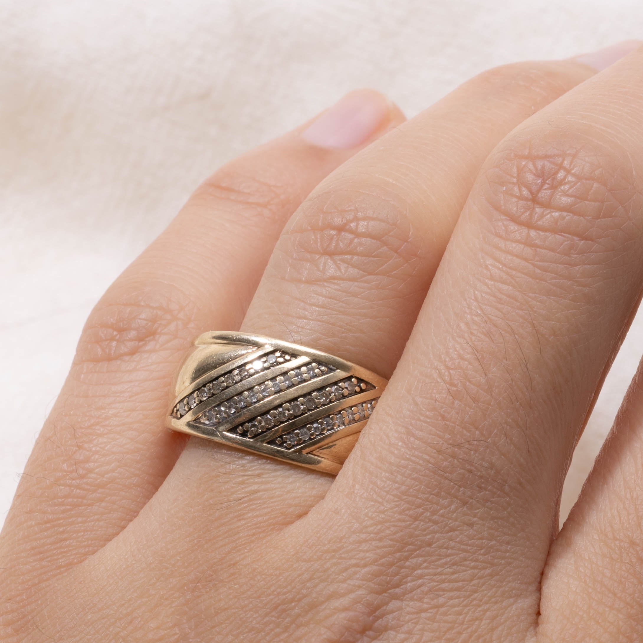 10k Multi Row Diagonal Diamond Dome Ring | SZ 8.75