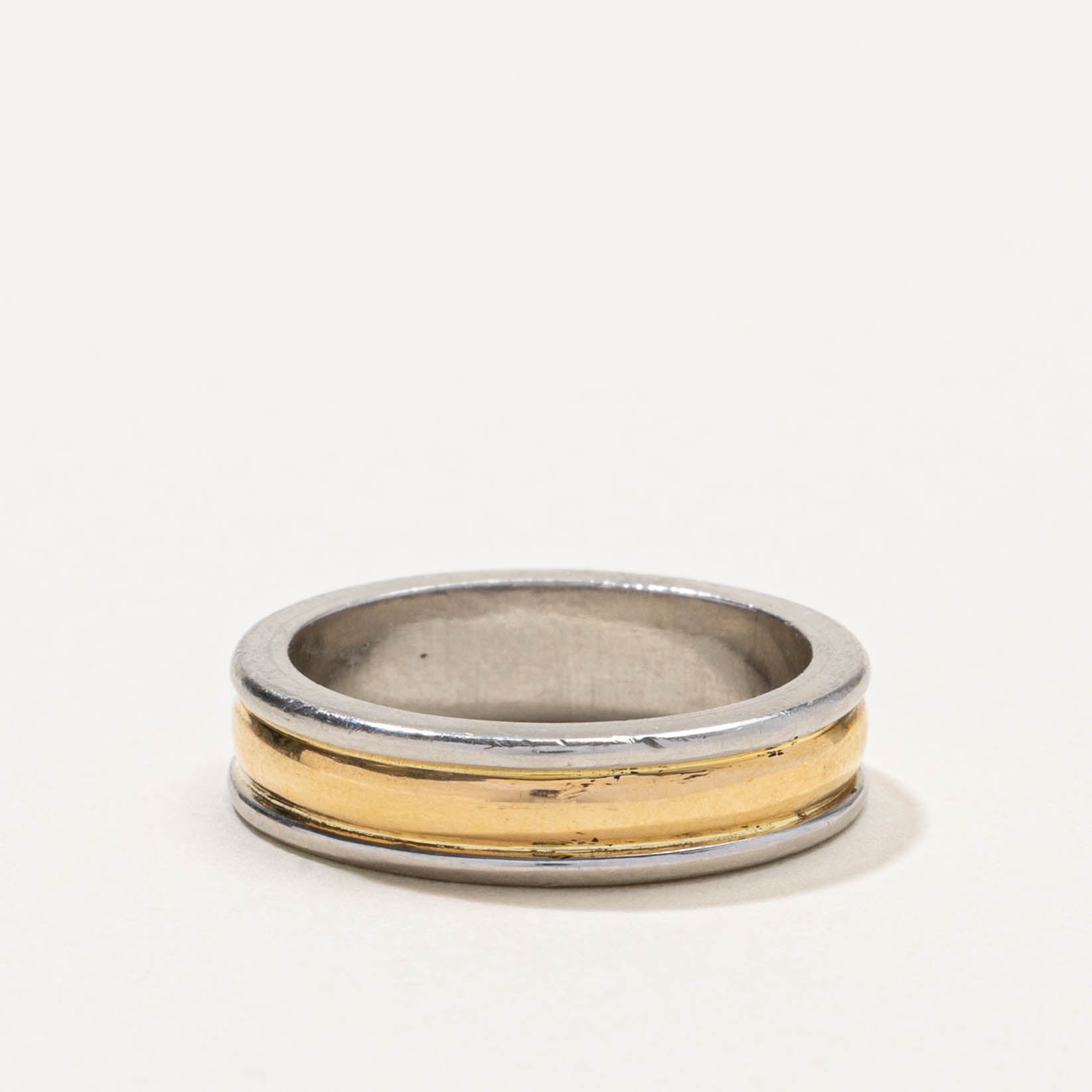 Platinum Two Tone Grooved Band | 5.00mm | SZ 6.5