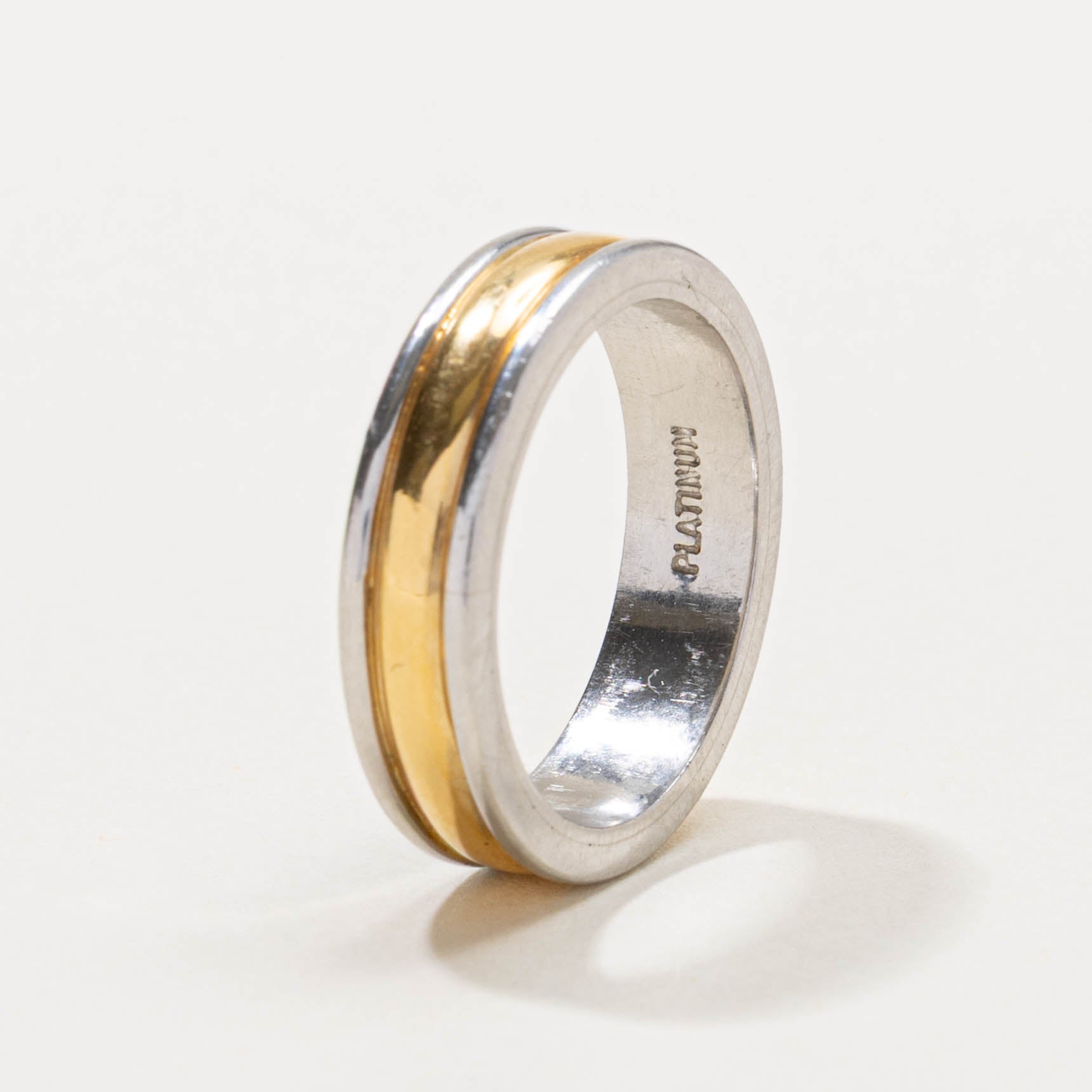 Platinum Two Tone Grooved Band | 5.00mm | SZ 6.5