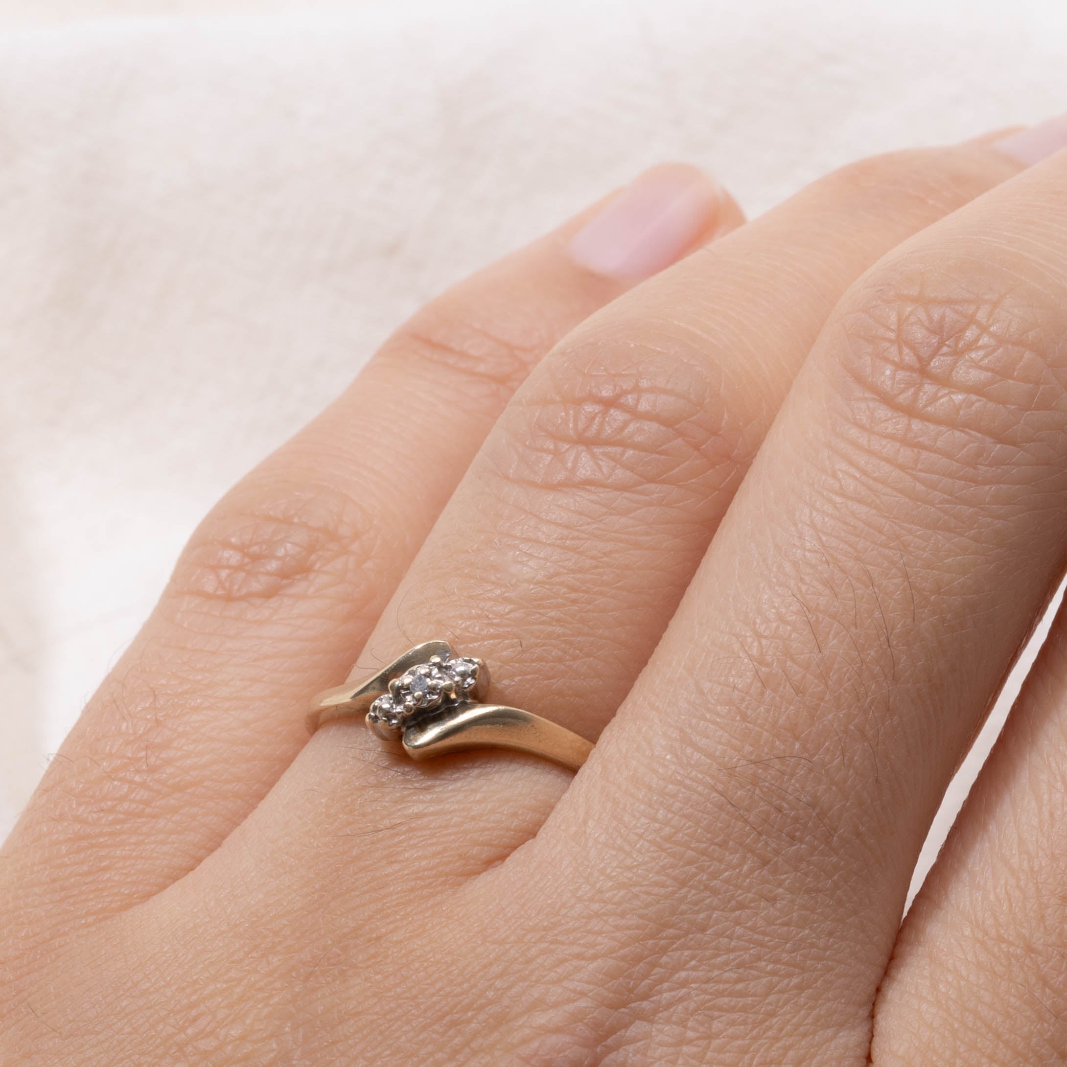 10k Diagonal Diamond Marquise Bypass Ring | SZ 6.5