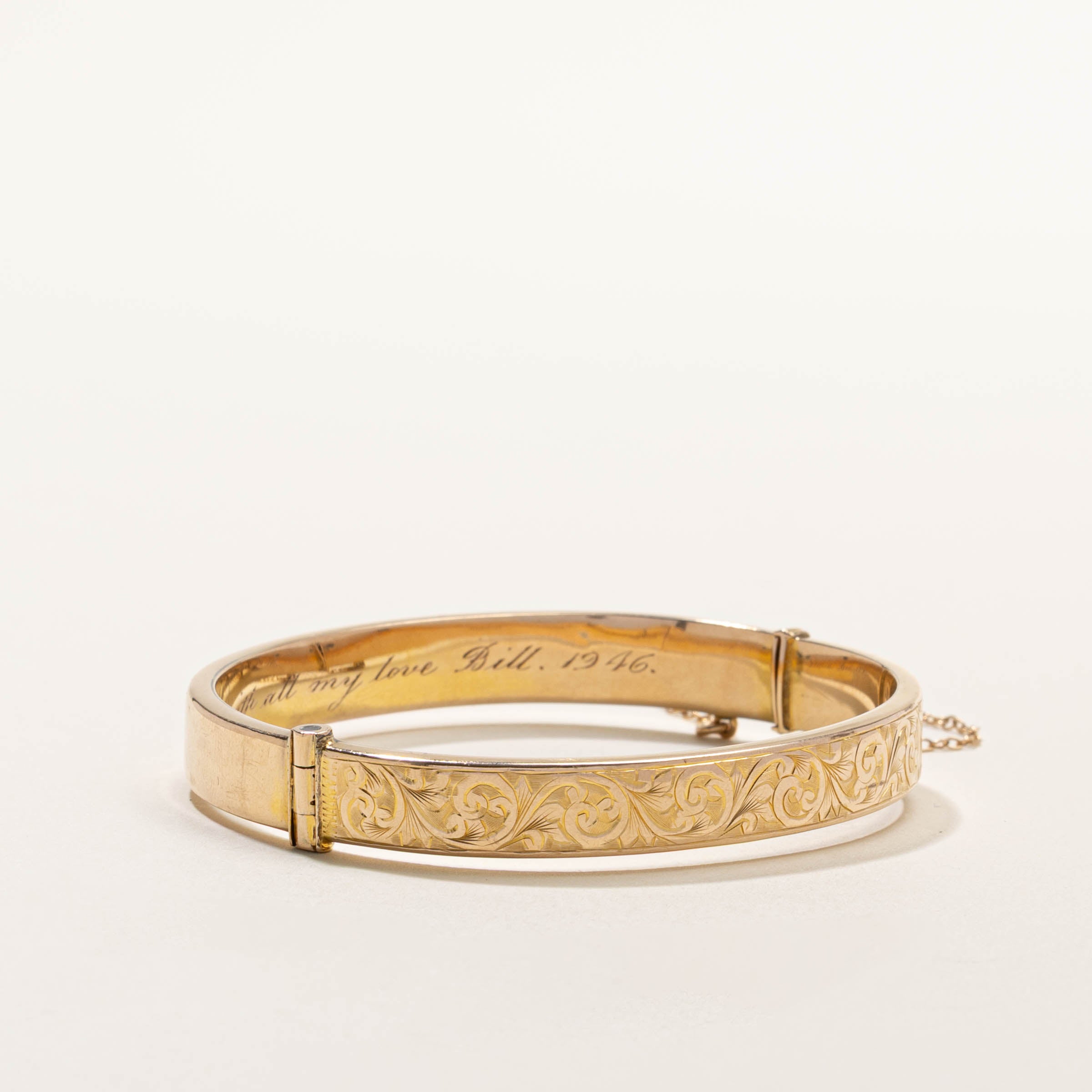 ‘Birks’ 9k Floral Engraved Bangle