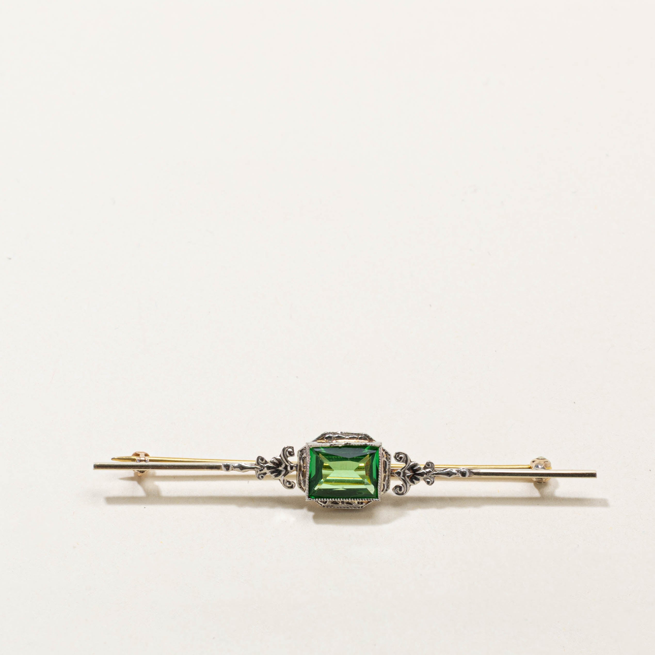 Art Deco Two Tone Green Glass Bar Brooch | 1.60ct