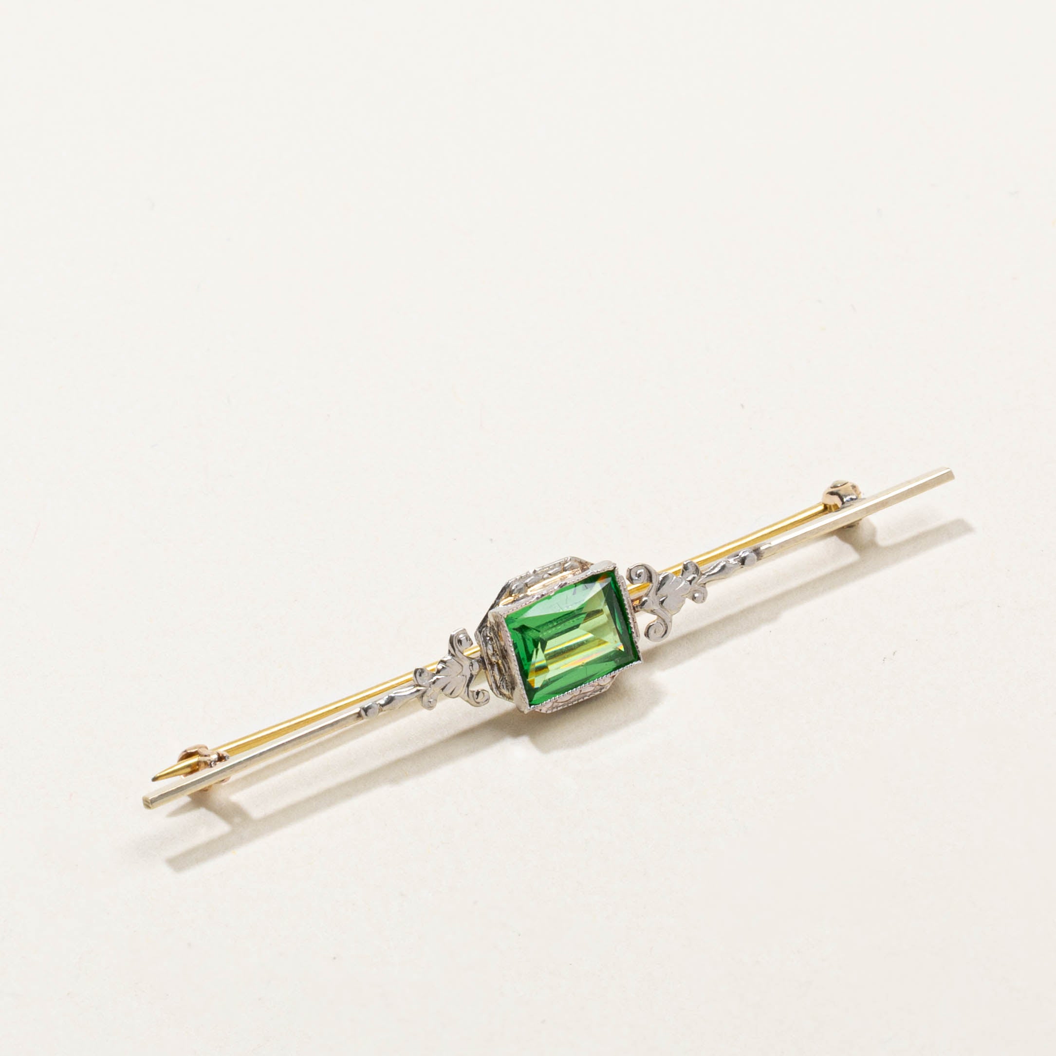 Art Deco Two Tone Green Glass Bar Brooch | 1.60ct