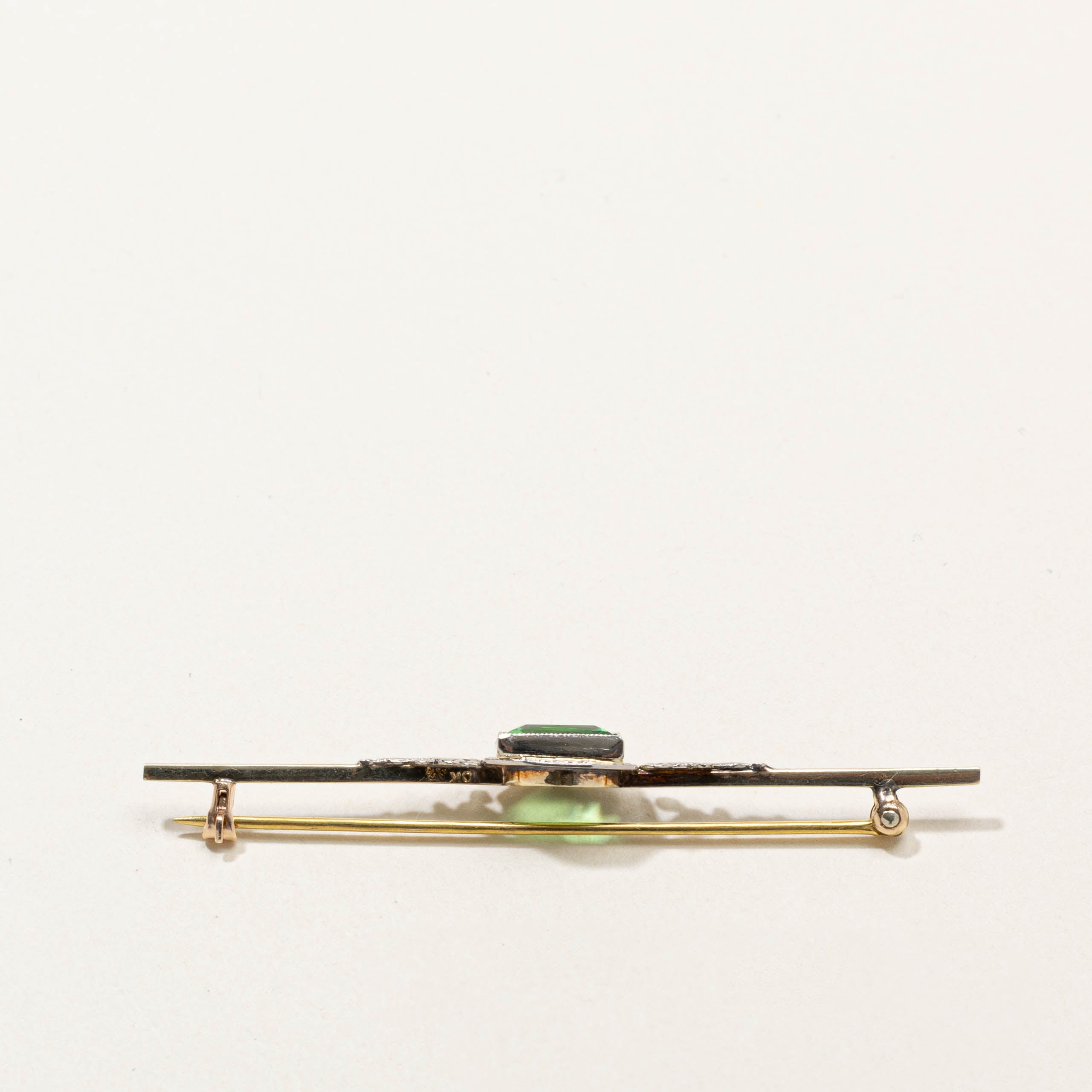Art Deco Two Tone Green Glass Bar Brooch | 1.60ct