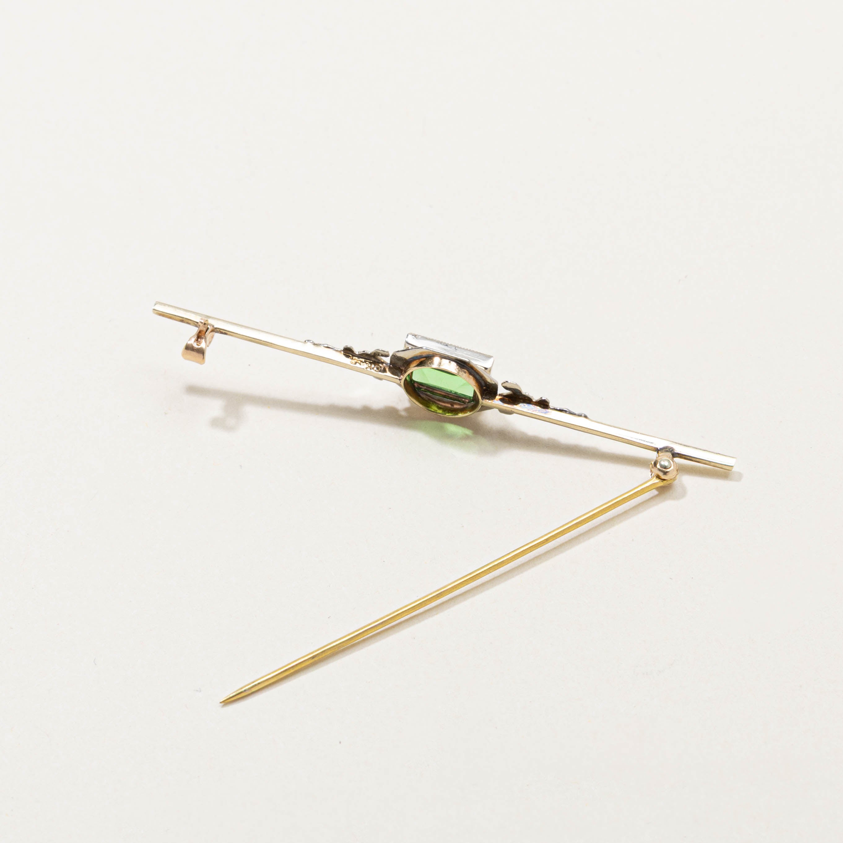 Art Deco Two Tone Green Glass Bar Brooch | 1.60ct