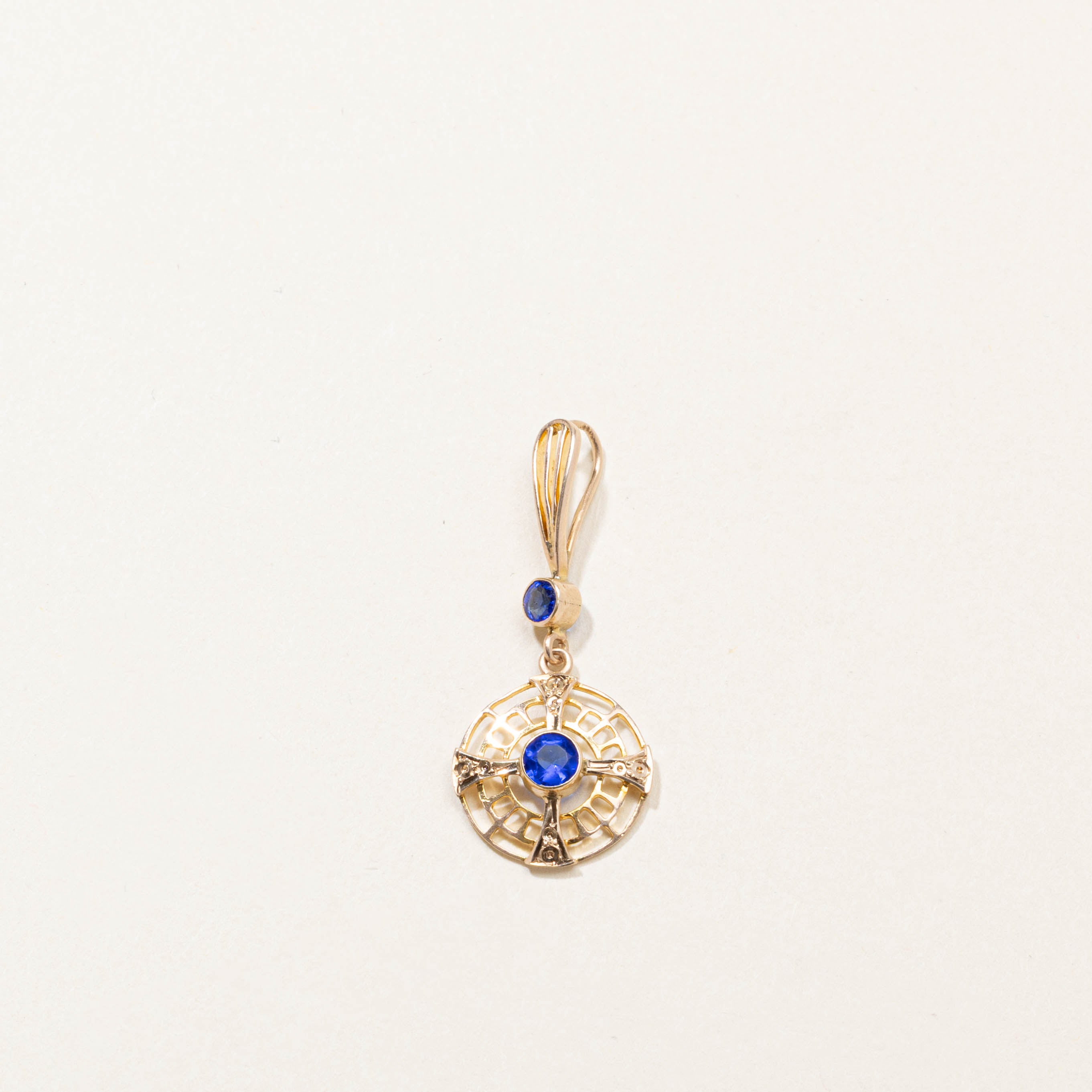 10k Bezel Set Blue Glass Openwork Pendant | 0.35ct