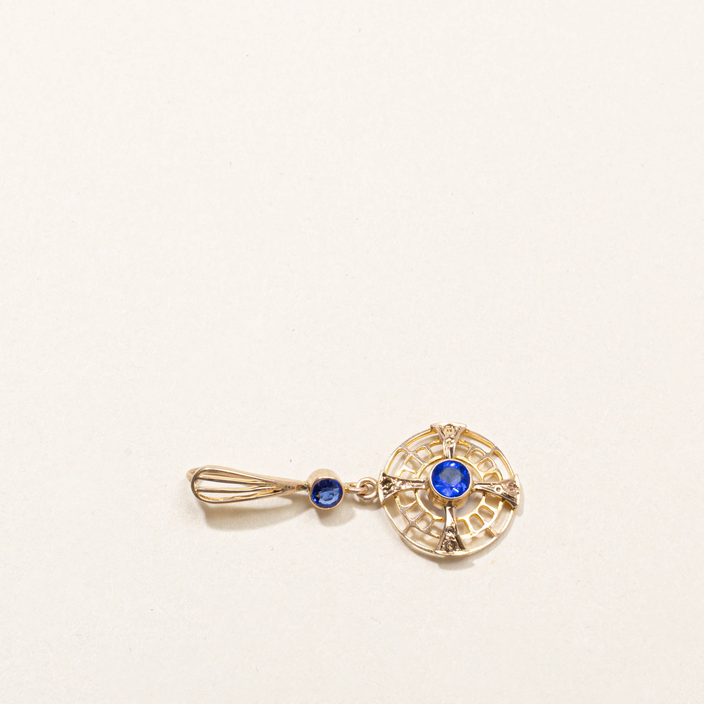 10k Bezel Set Blue Glass Openwork Pendant | 0.35ct