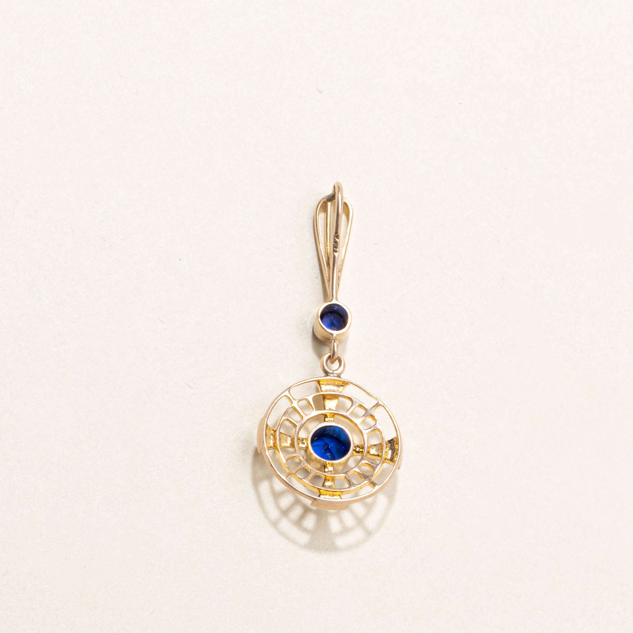 10k Bezel Set Blue Glass Openwork Pendant | 0.35ct