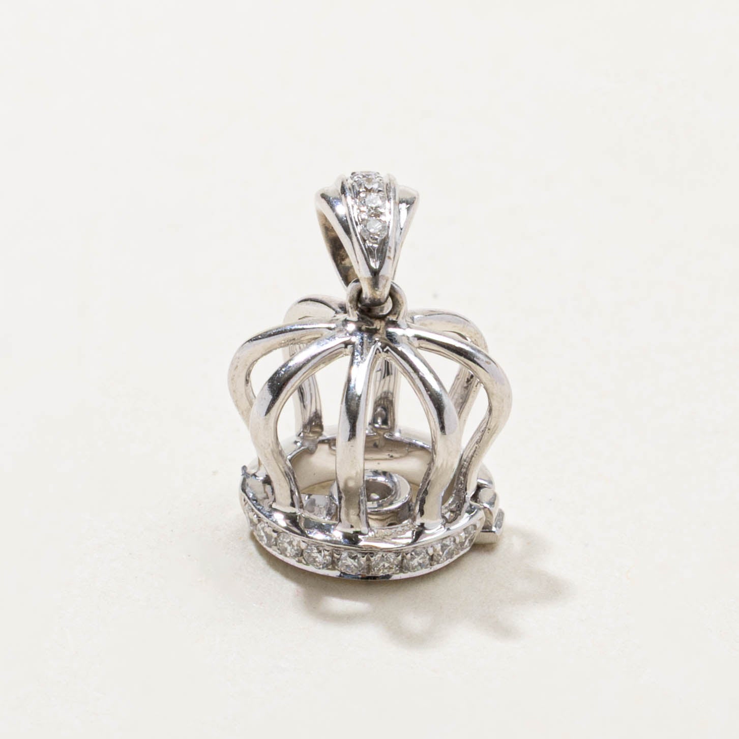 14k White Gold Diamond Crown Pendant | 0.10ctw