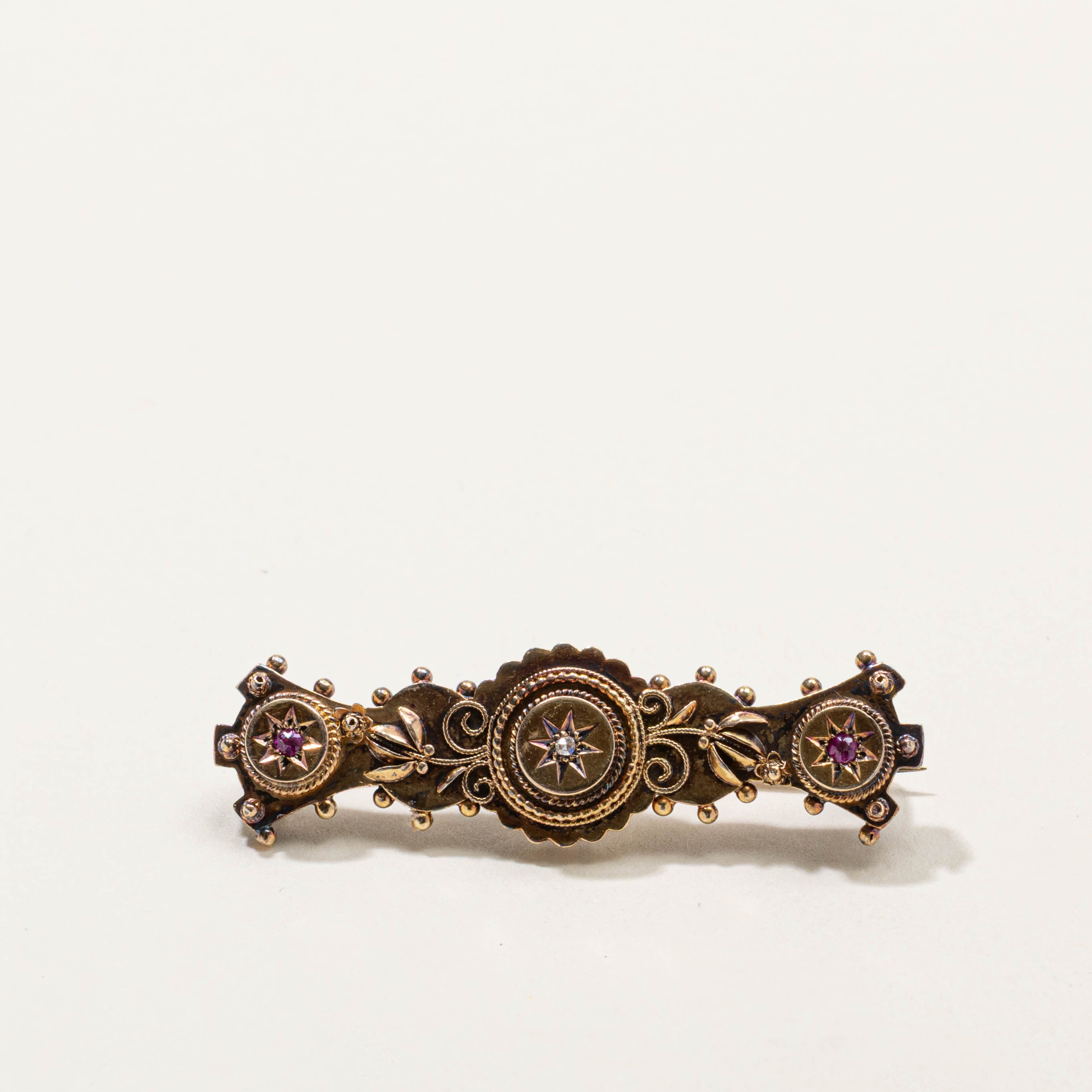 Victorian Ruby & Diamond Brooch | 0.01ctw, 0.05ctw
