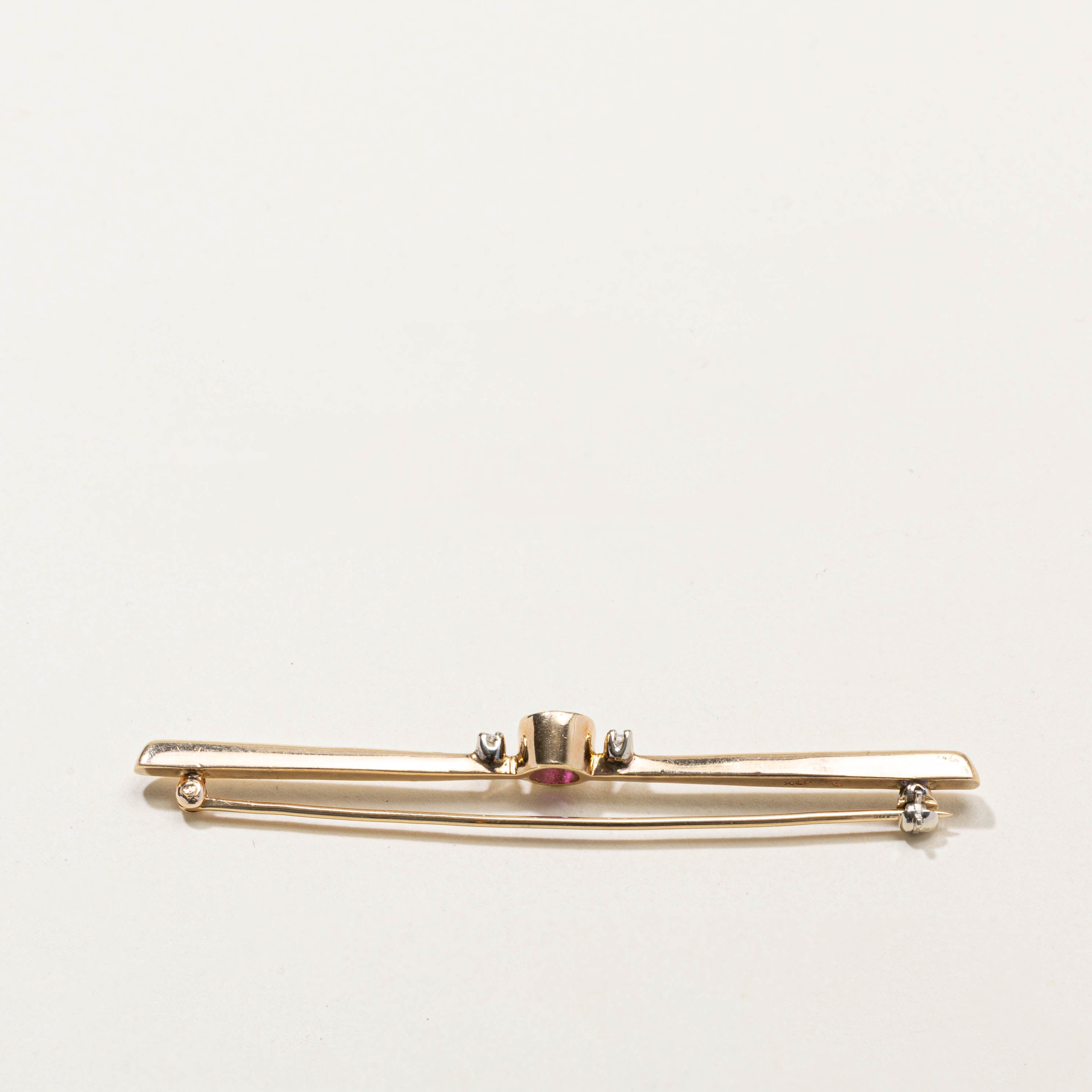 10k Ruby & Diamond Bar Brooch | 0.50ct, 0.04ctw