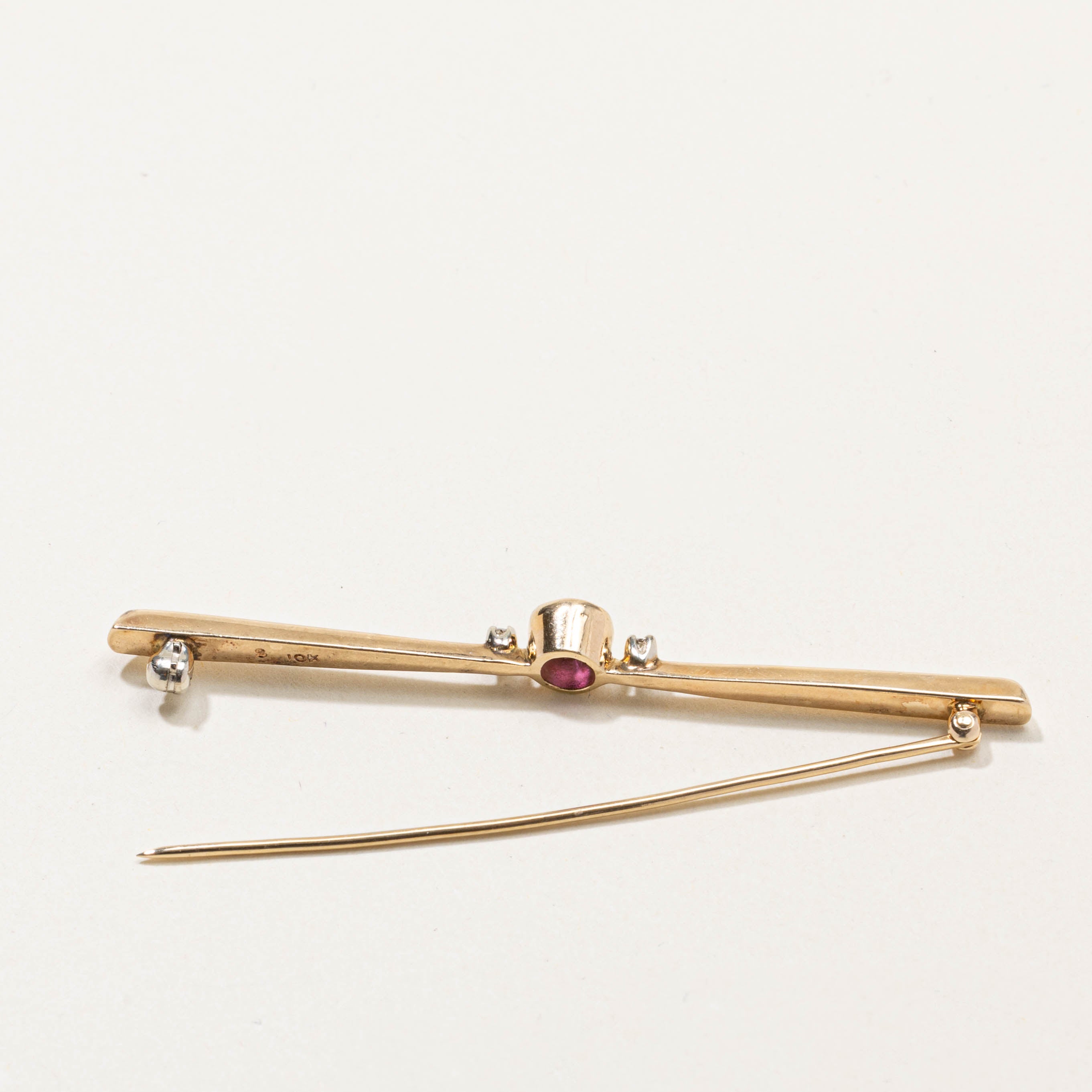 10k Ruby & Diamond Bar Brooch | 0.50ct, 0.04ctw