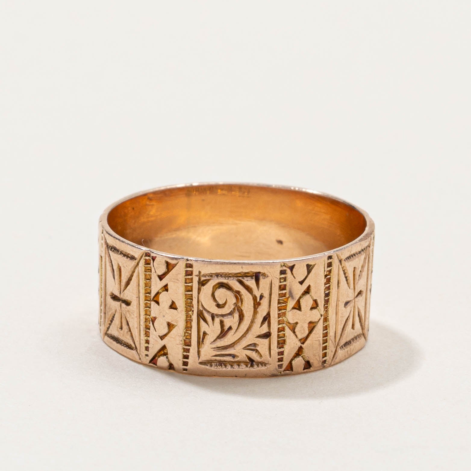 1899 Birmingham 9k Rose Gold Engraved Cigar Band | 7.90mm | SZ 6.5