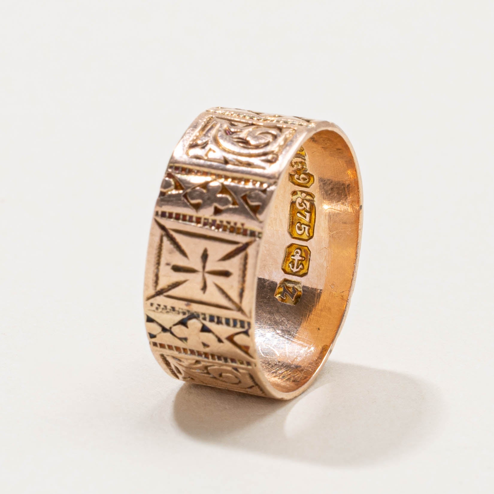1899 Birmingham 9k Rose Gold Engraved Cigar Band | 7.90mm | SZ 6.5