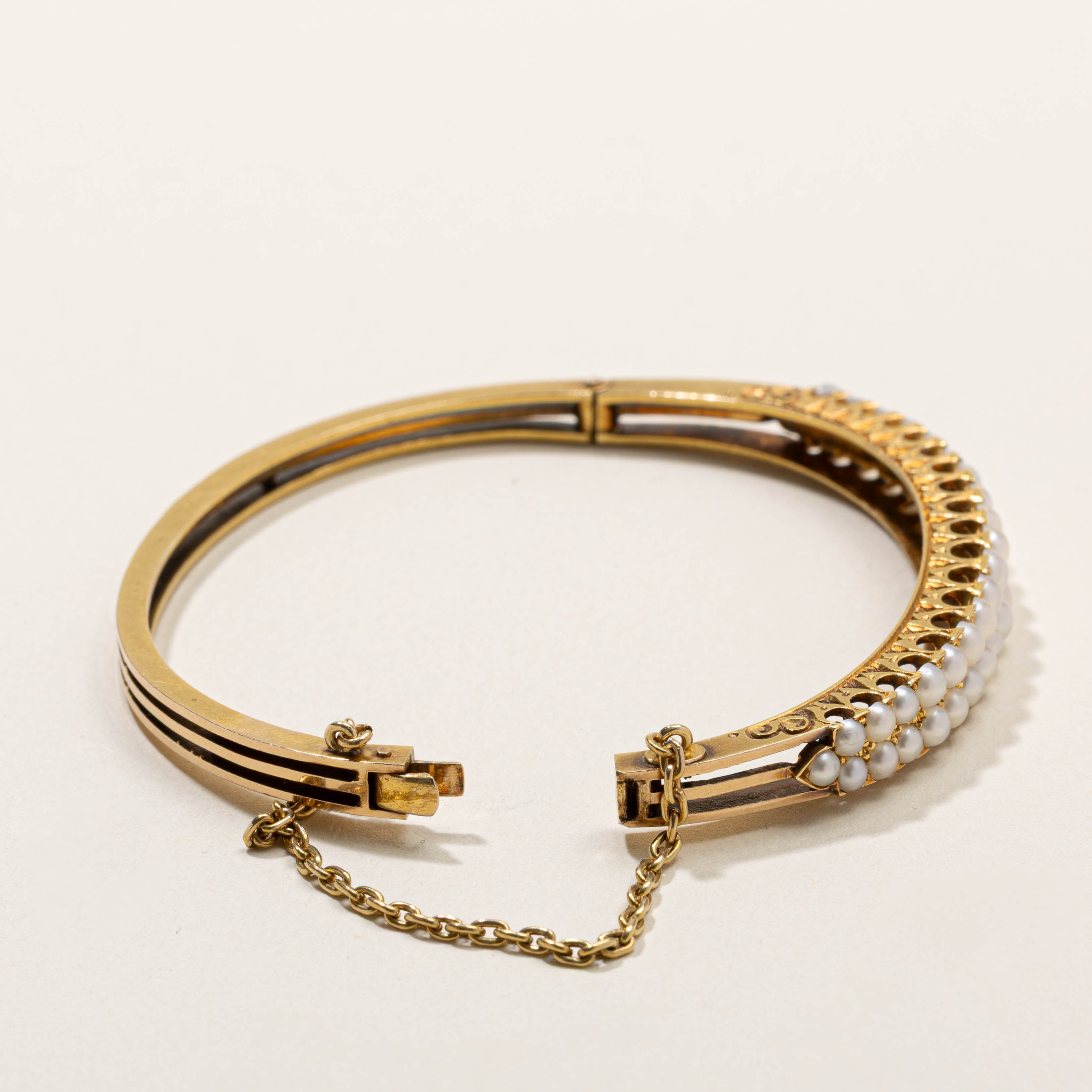 14k Multi Row Pearl Bangle Bracelet