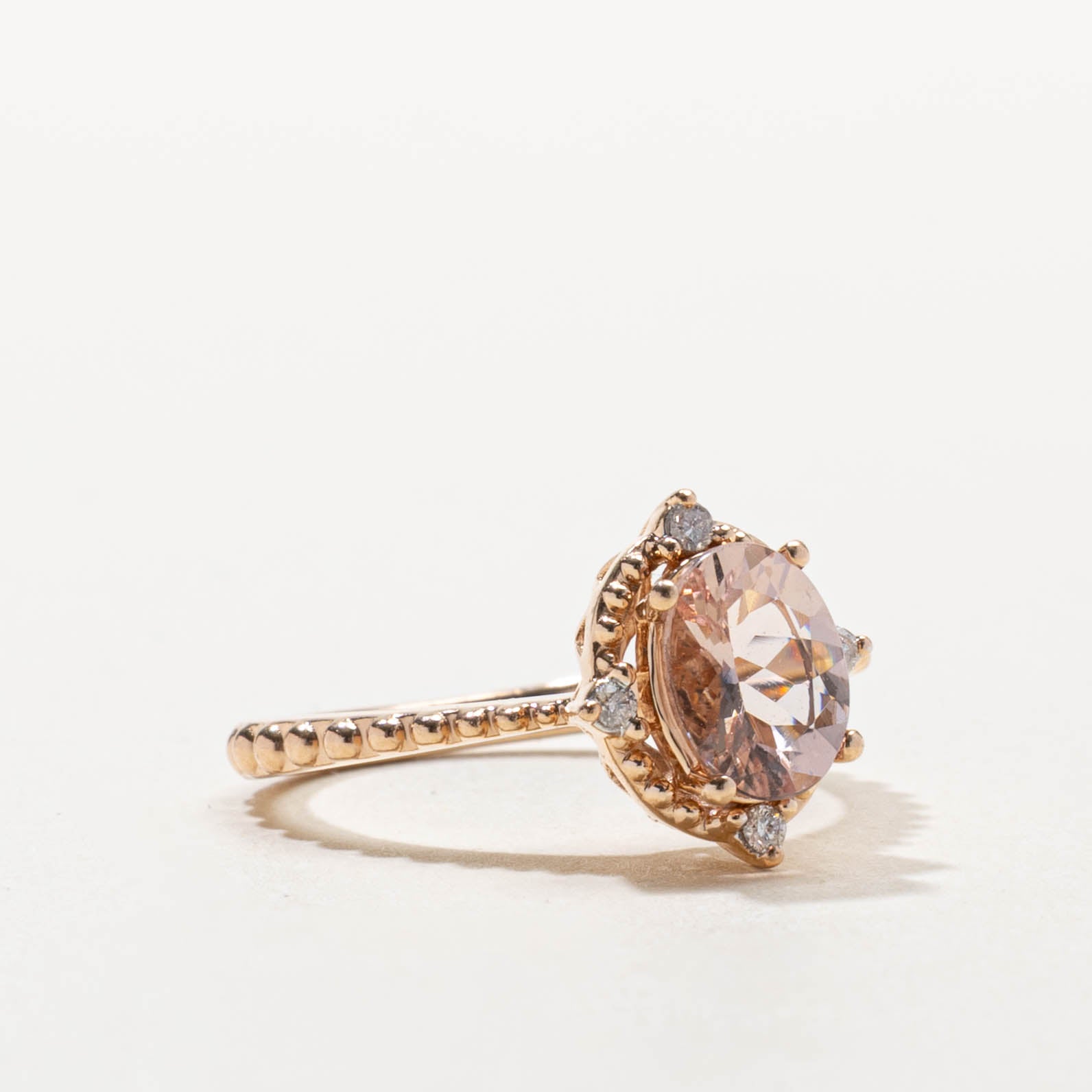 14k Morganite & Diamond Textured Ring | 1.00ct, 0.04ctw | SZ 5.75