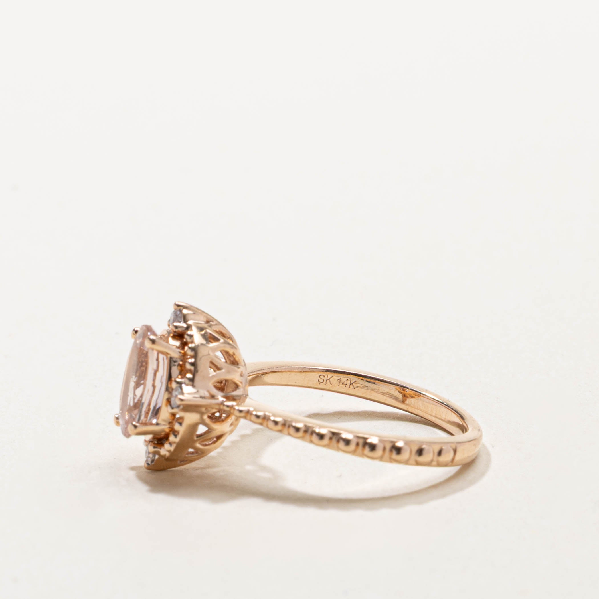 14k Morganite & Diamond Textured Ring | 1.00ct, 0.04ctw | SZ 5.75