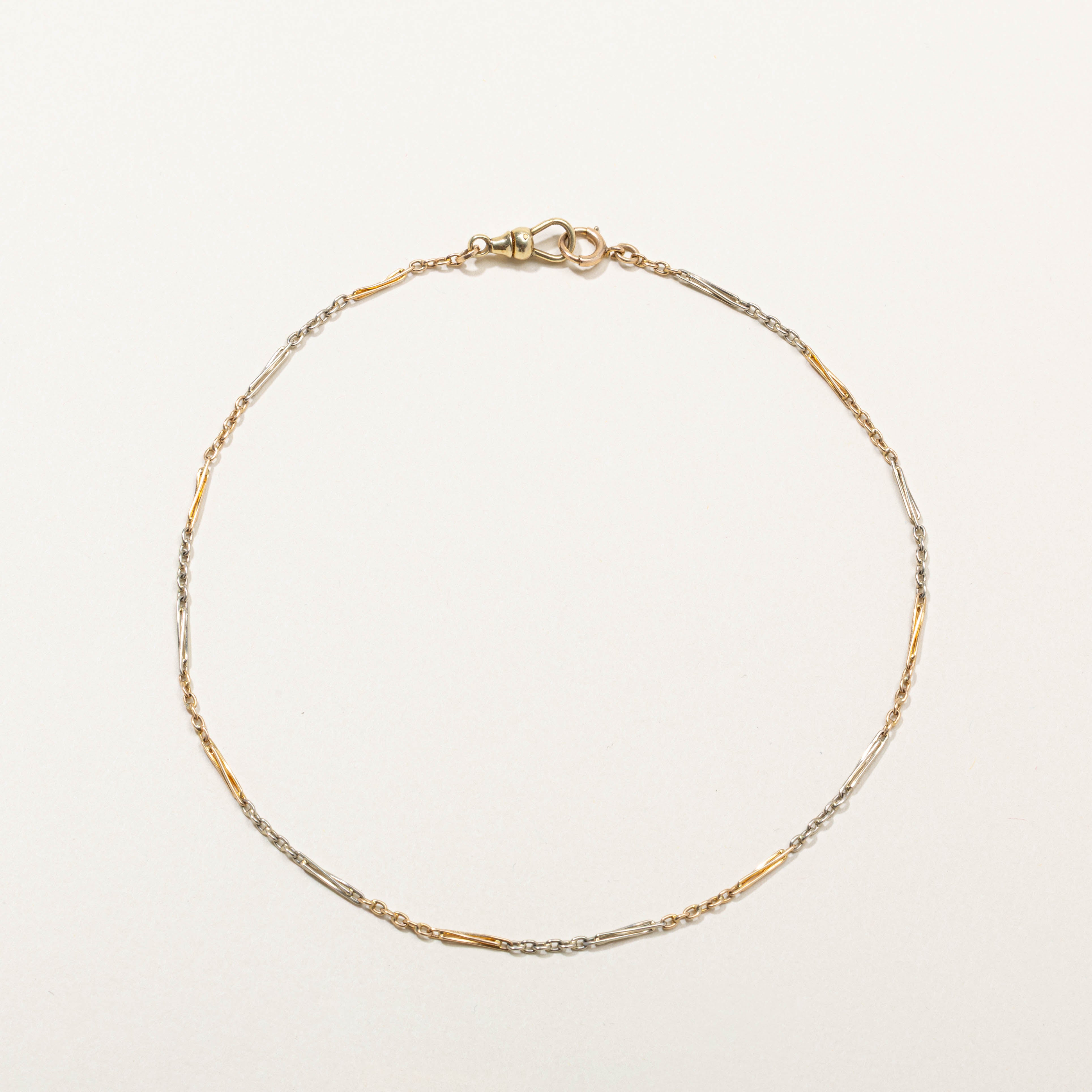 14k Two-Tone Bar Link Dog Clip Chain | 13.5"