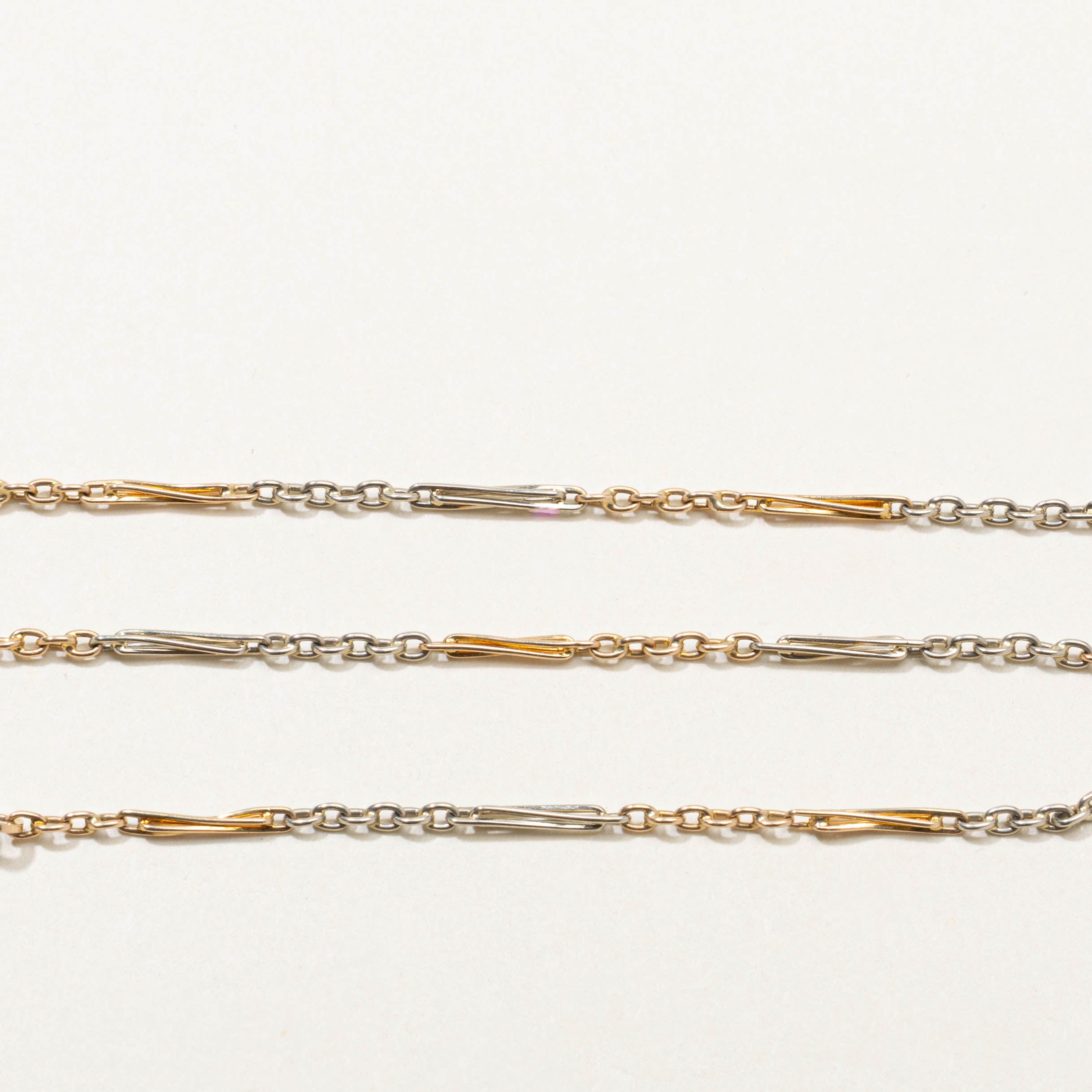 14k Two-Tone Bar Link Dog Clip Chain | 13.5"
