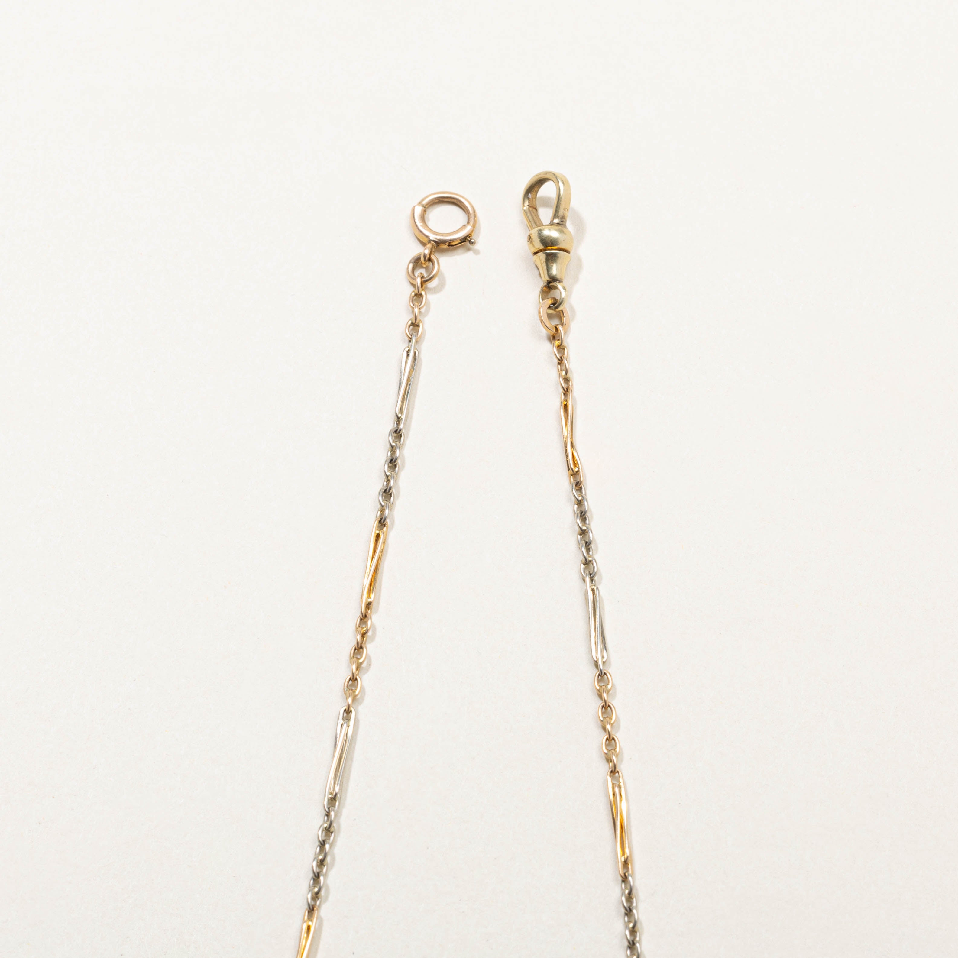 14k Two-Tone Bar Link Dog Clip Chain | 13.5"