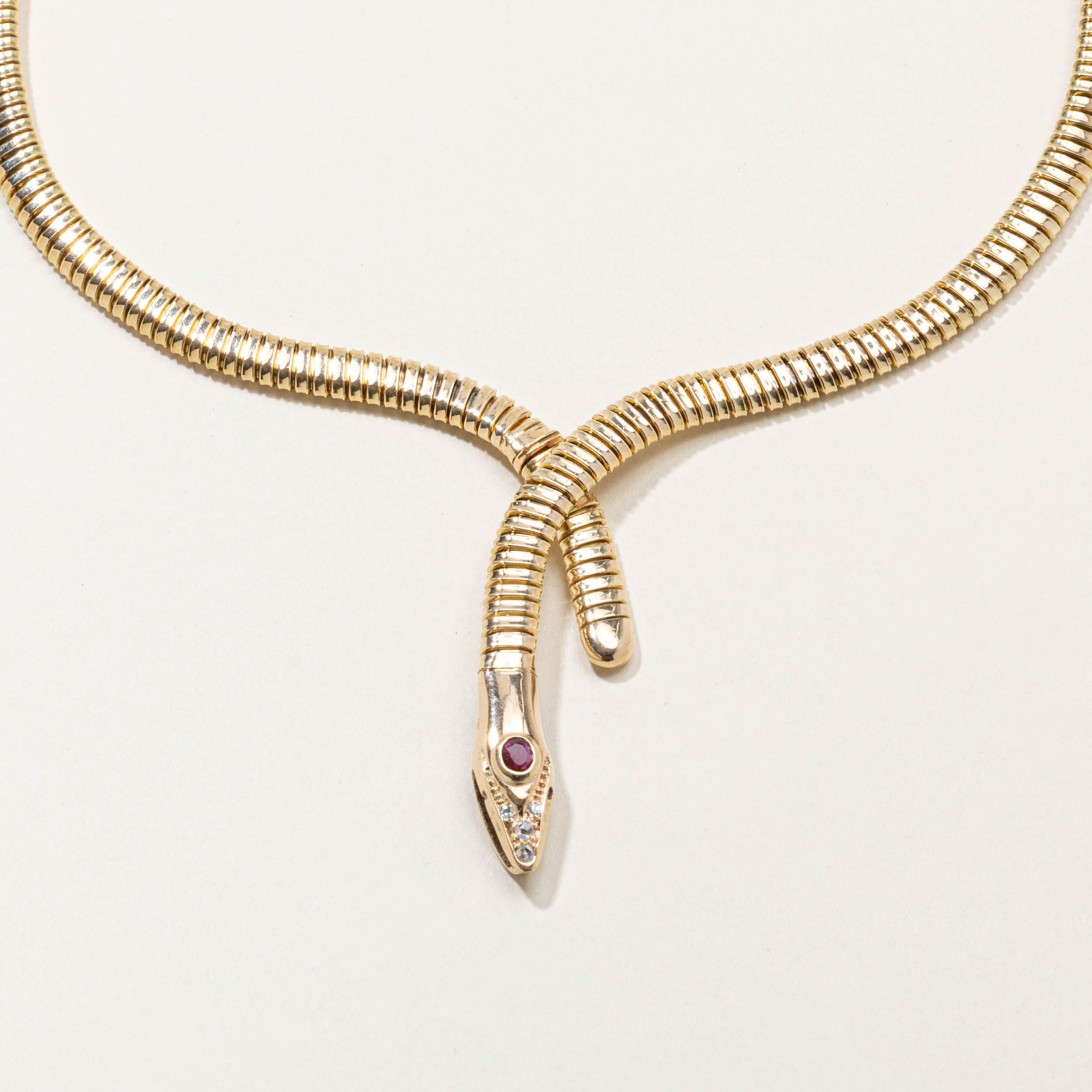 14k Ruby & Diamond Snake Necklace | 0.16ct, 0.08ctw | 14"