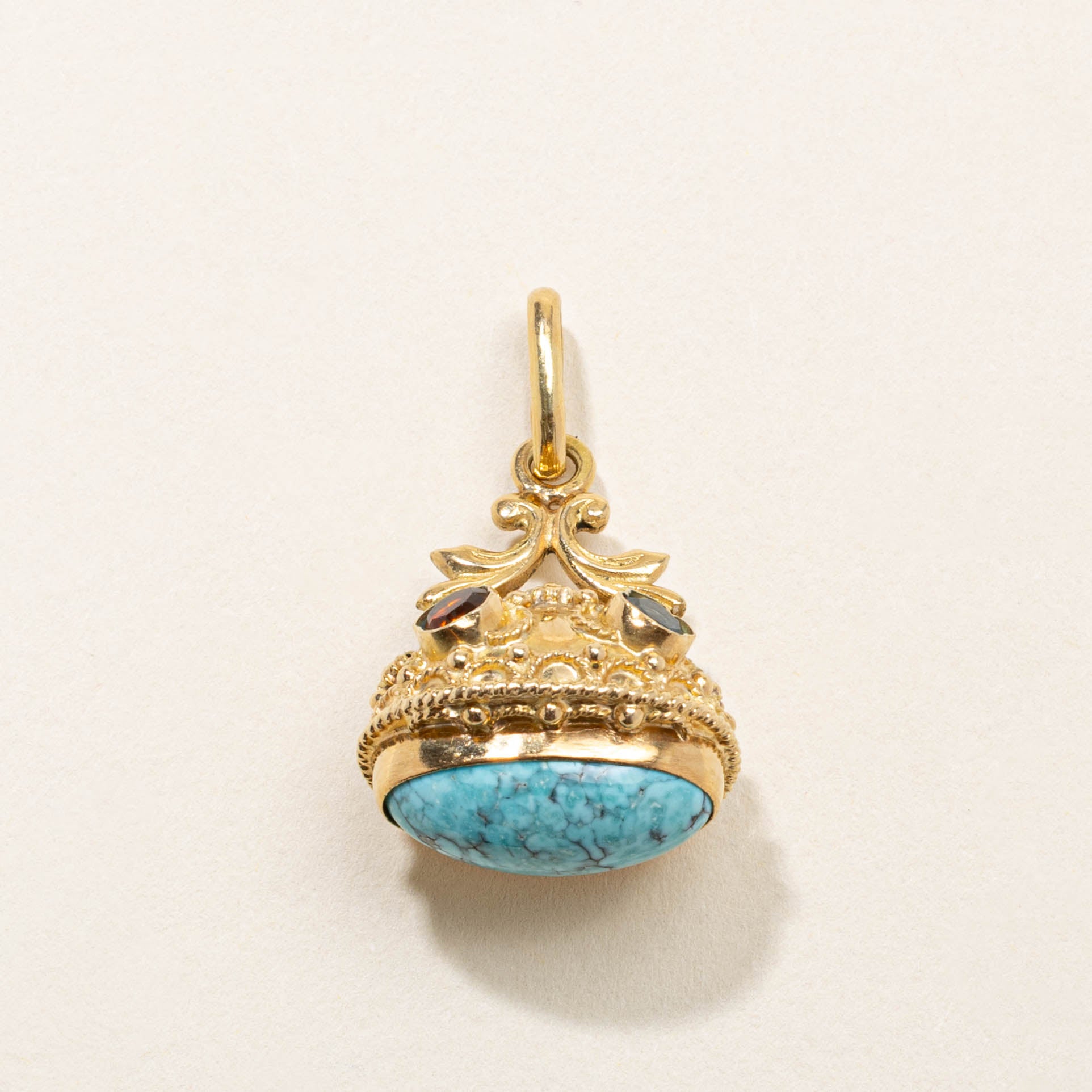 18k Turquoise & Garnet Seal Fob | 5.50ctw