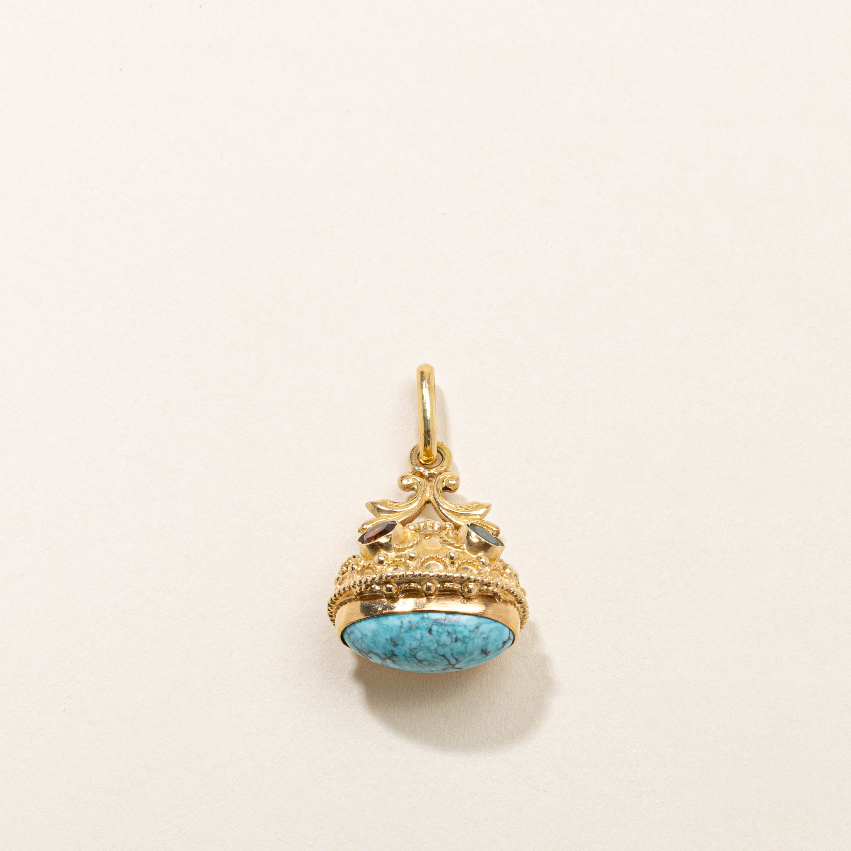 18k Turquoise & Garnet Seal Fob | 5.50ctw