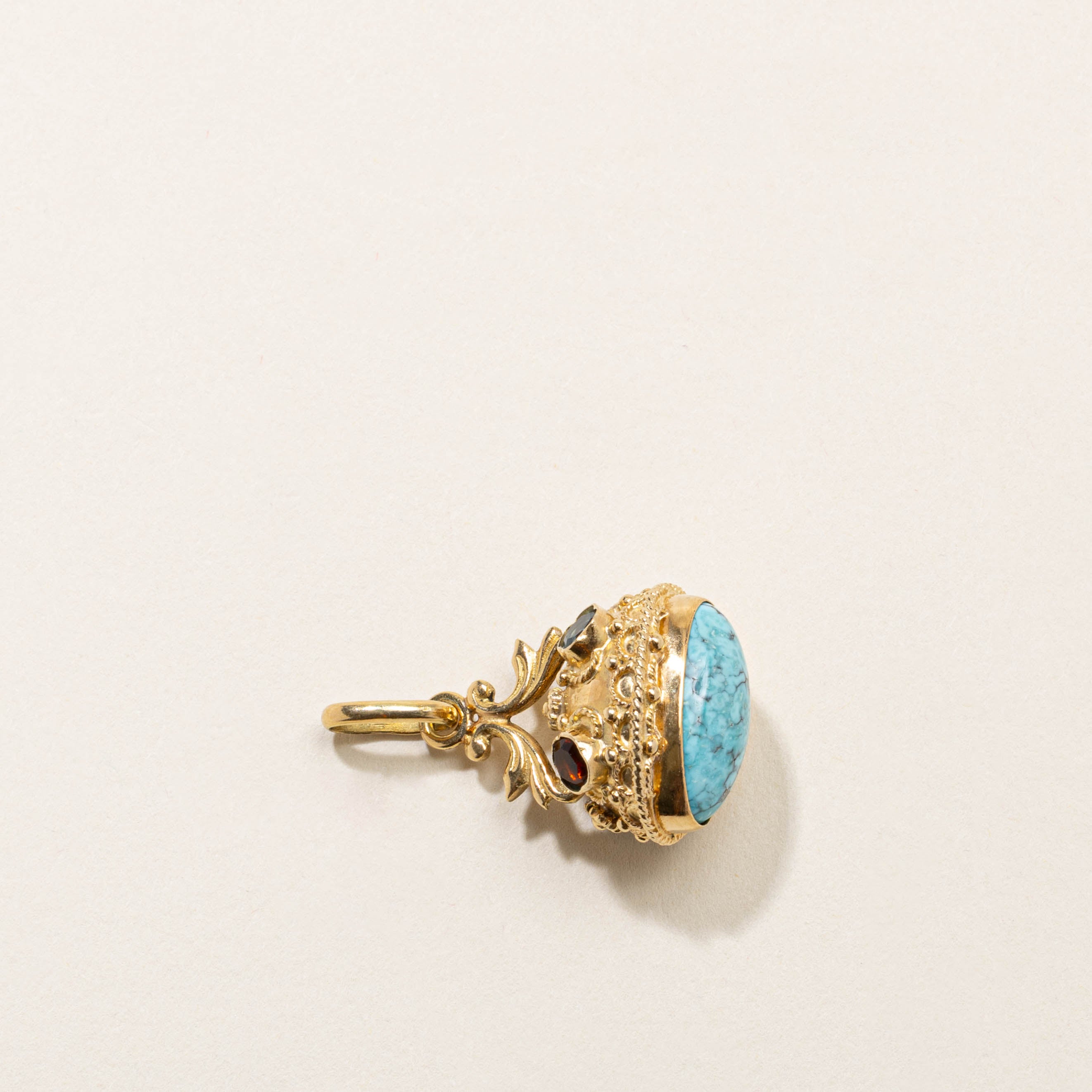 18k Turquoise & Garnet Seal Fob | 5.50ctw