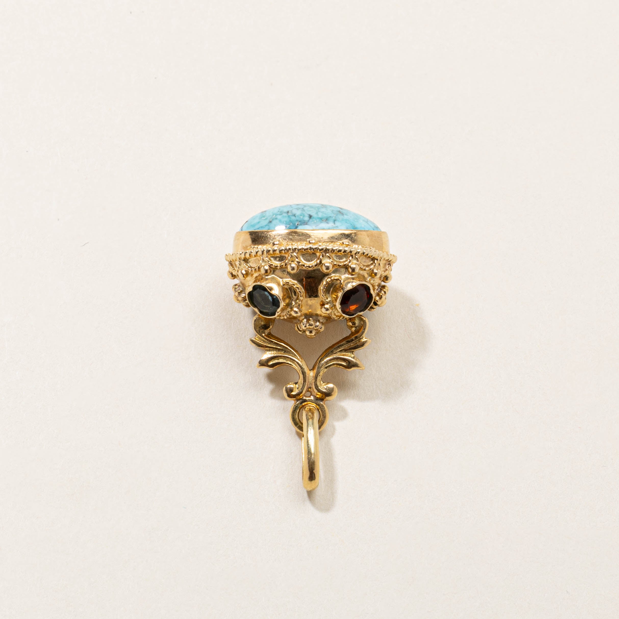18k Turquoise & Garnet Seal Fob | 5.50ctw
