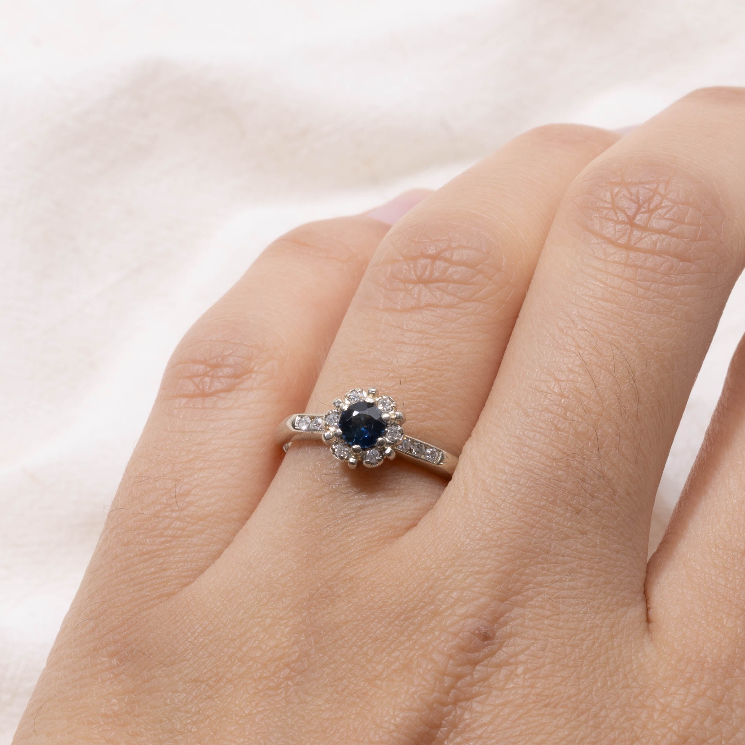 Sapphire & Diamond Halo Ring | 0.33ct, 0.12ctw | SZ 6.75