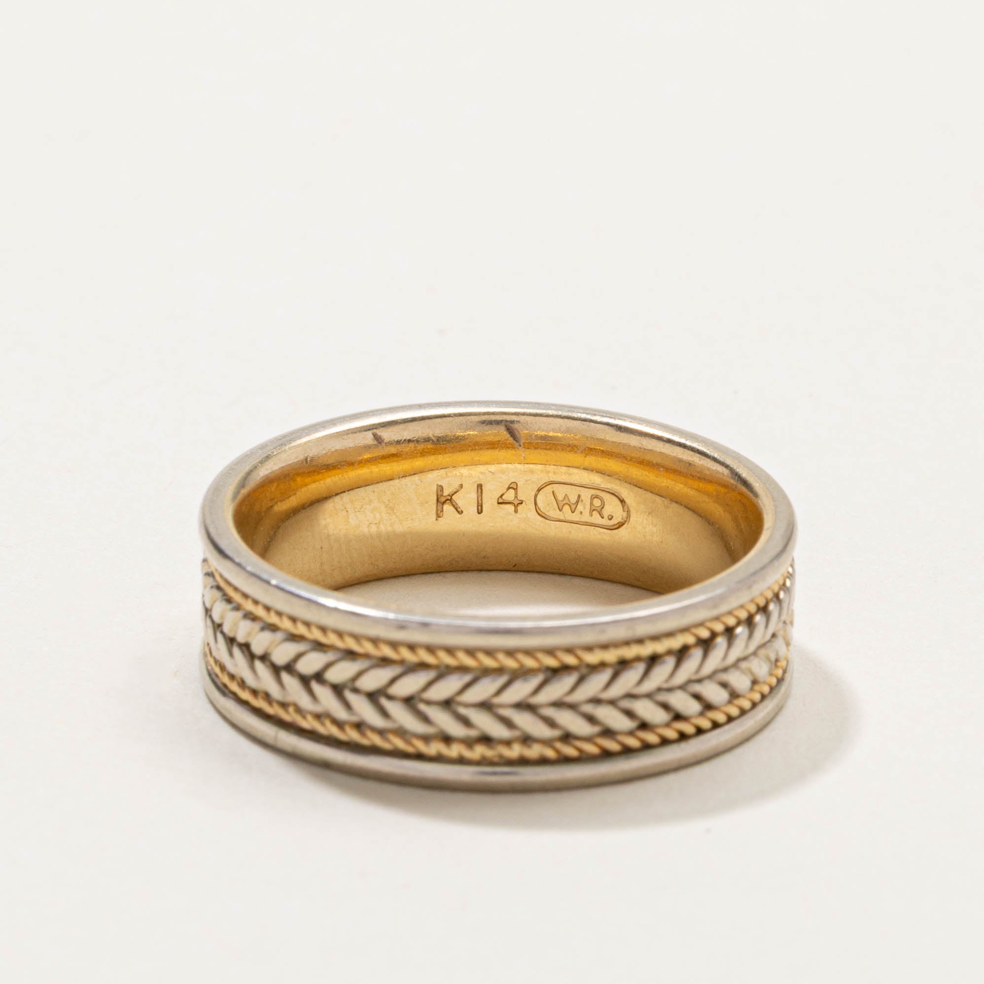 14k Two Tone Gold Woven Textured Band | 7.40mm | SZ 11