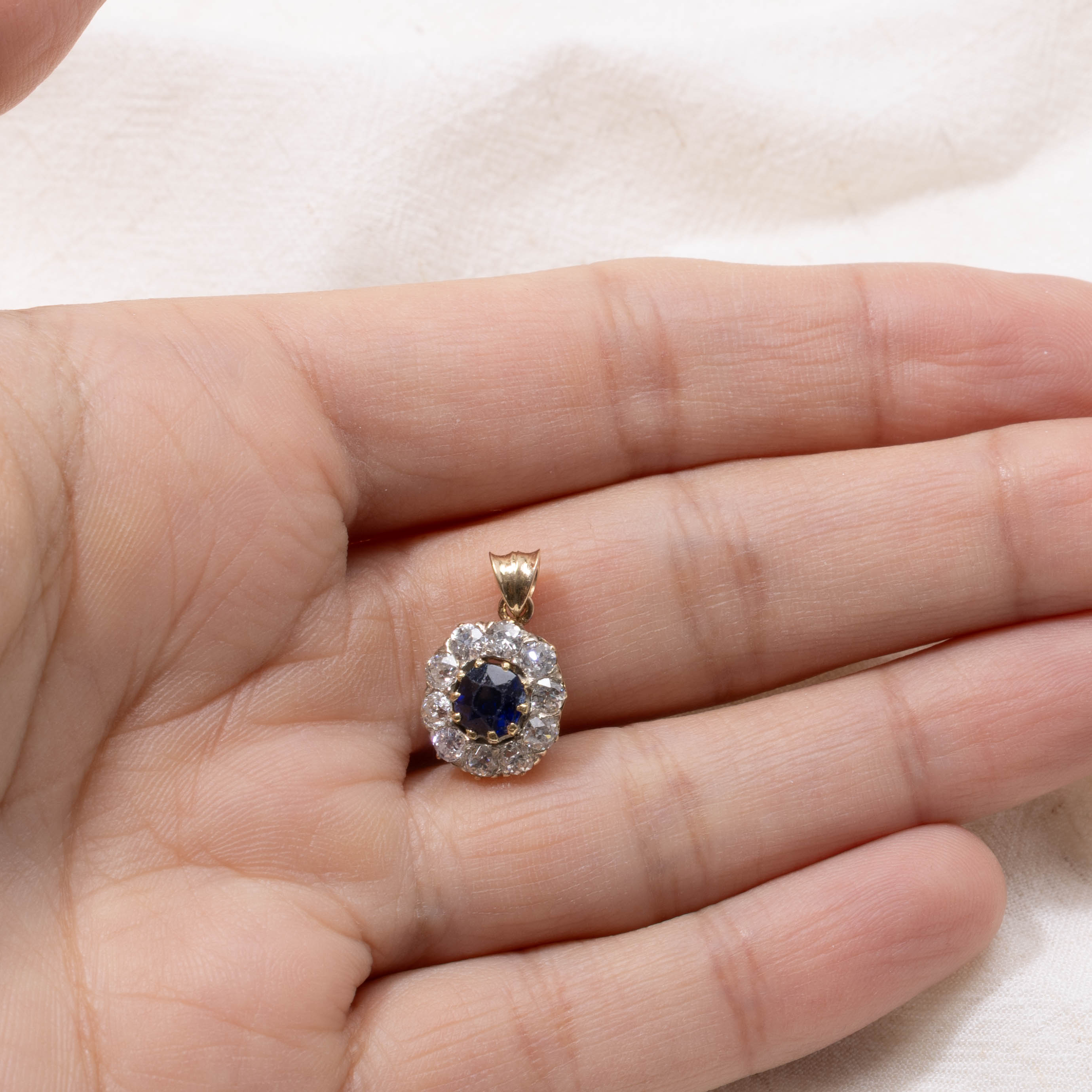 14k Sapphire & Diamond Halo Pendant | 0.60ct, 1.10ctw
