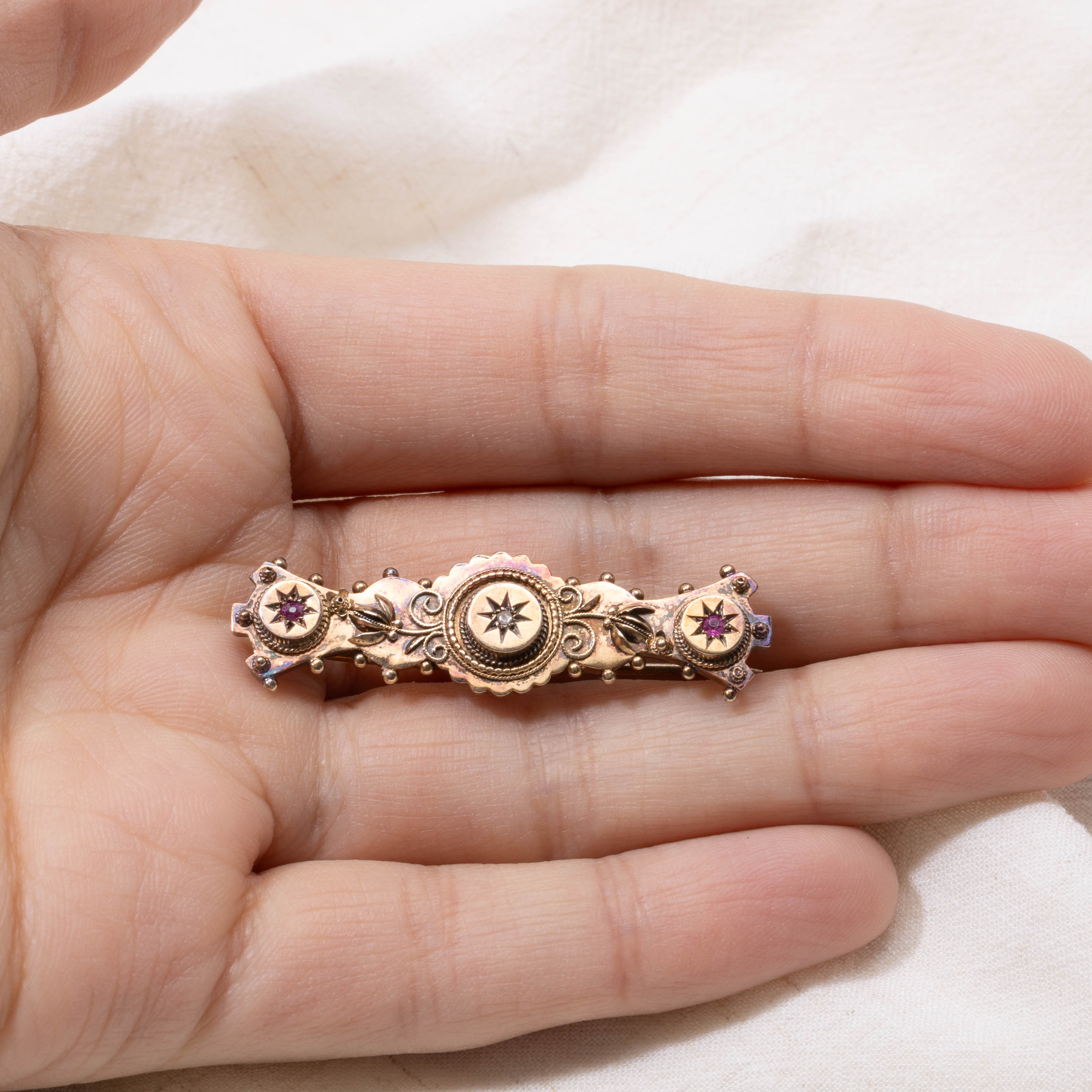 Victorian Ruby & Diamond Brooch | 0.01ctw, 0.05ctw