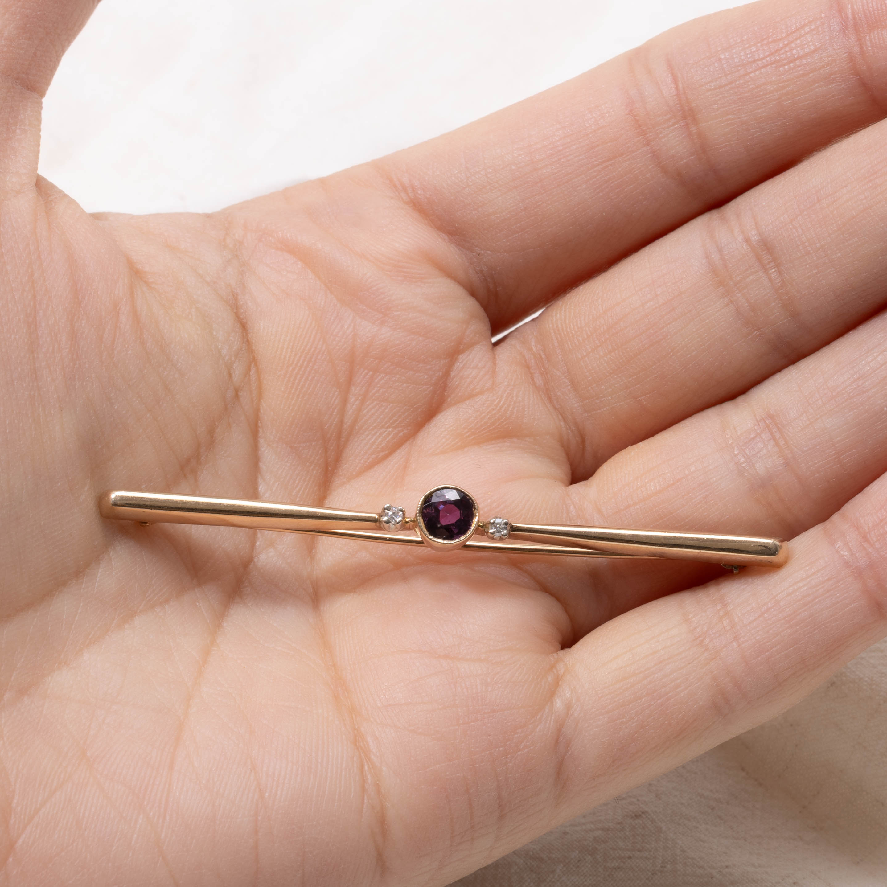 10k Ruby & Diamond Bar Brooch | 0.50ct, 0.04ctw