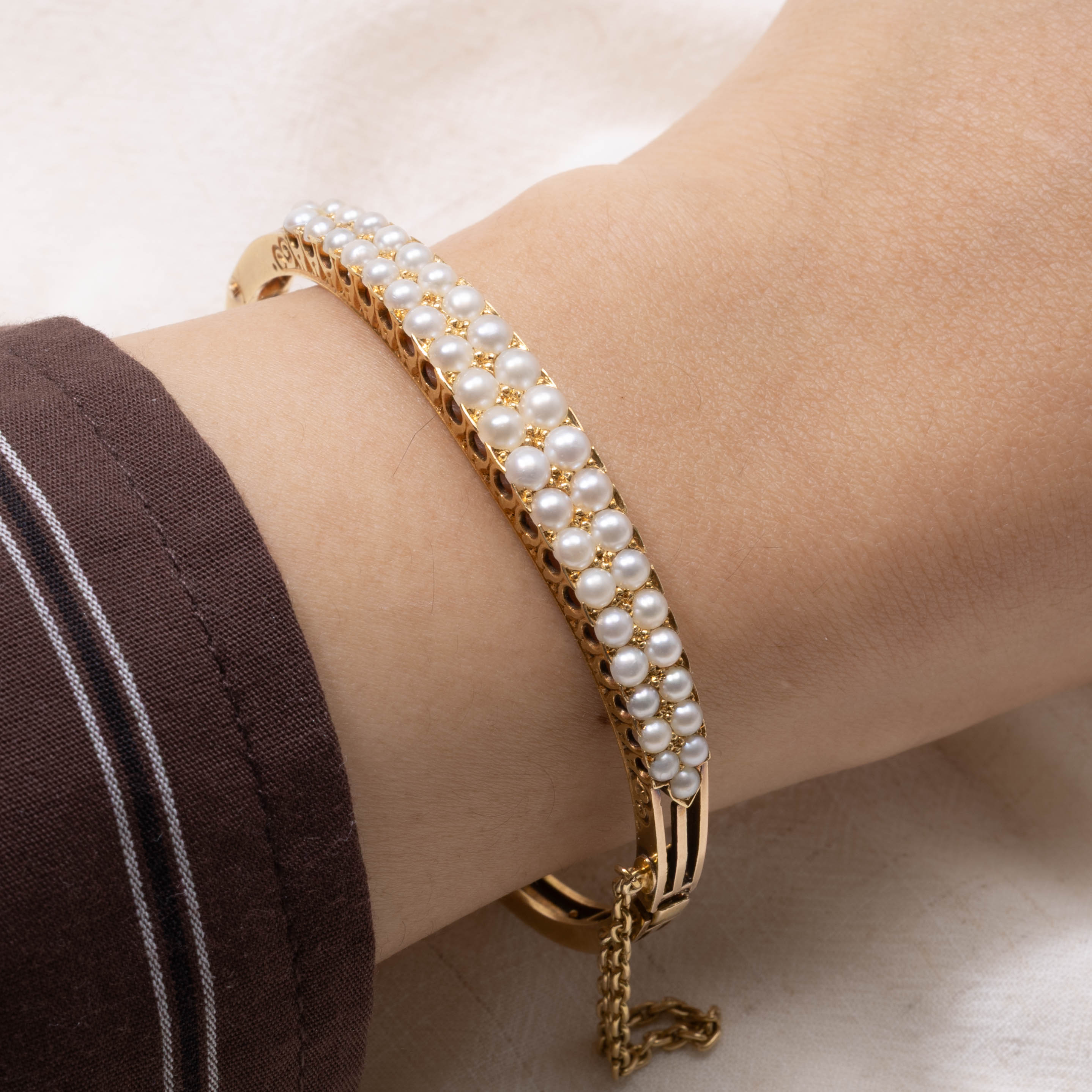 14k Multi Row Pearl Bangle Bracelet