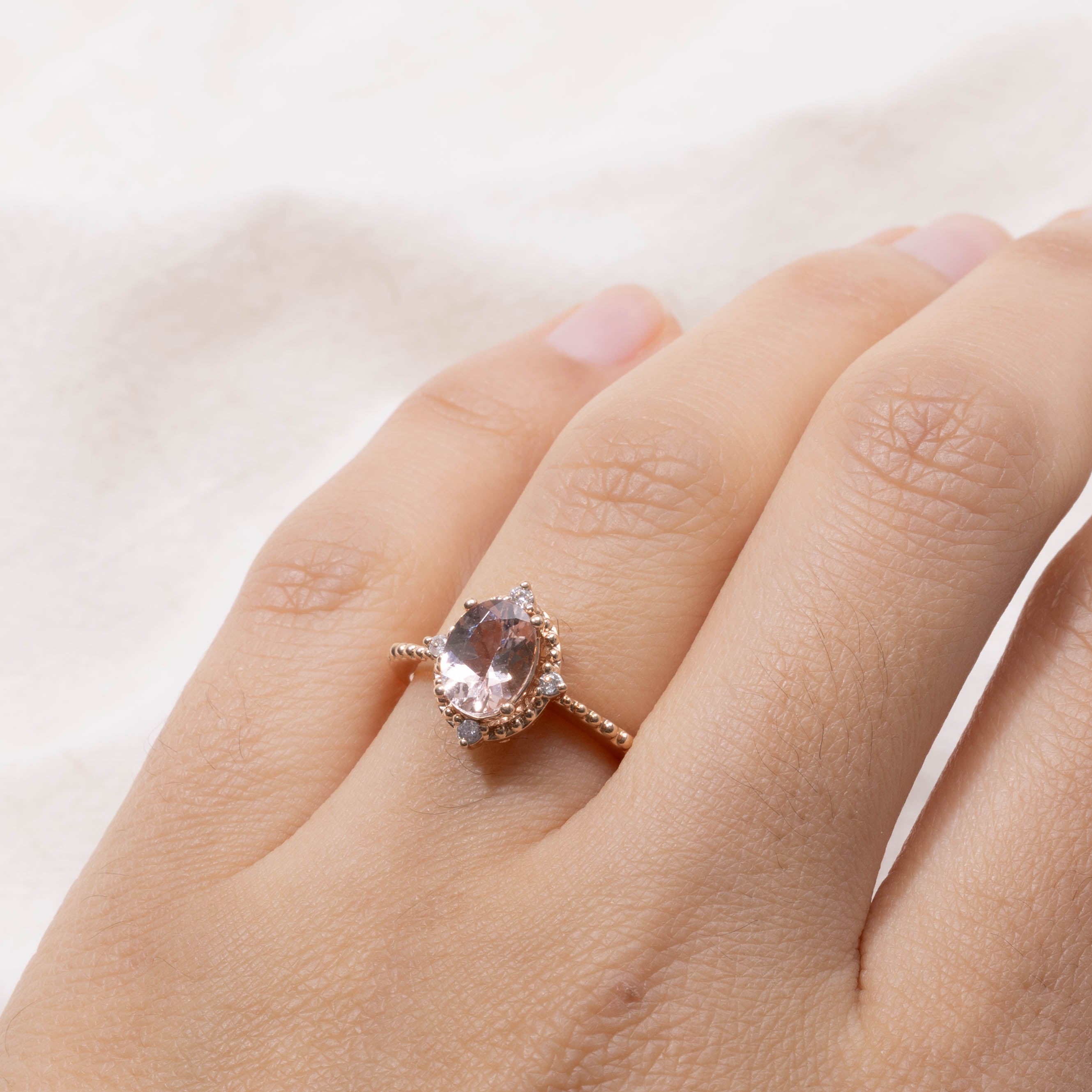 14k Morganite & Diamond Textured Ring | 1.00ct, 0.04ctw | SZ 5.75