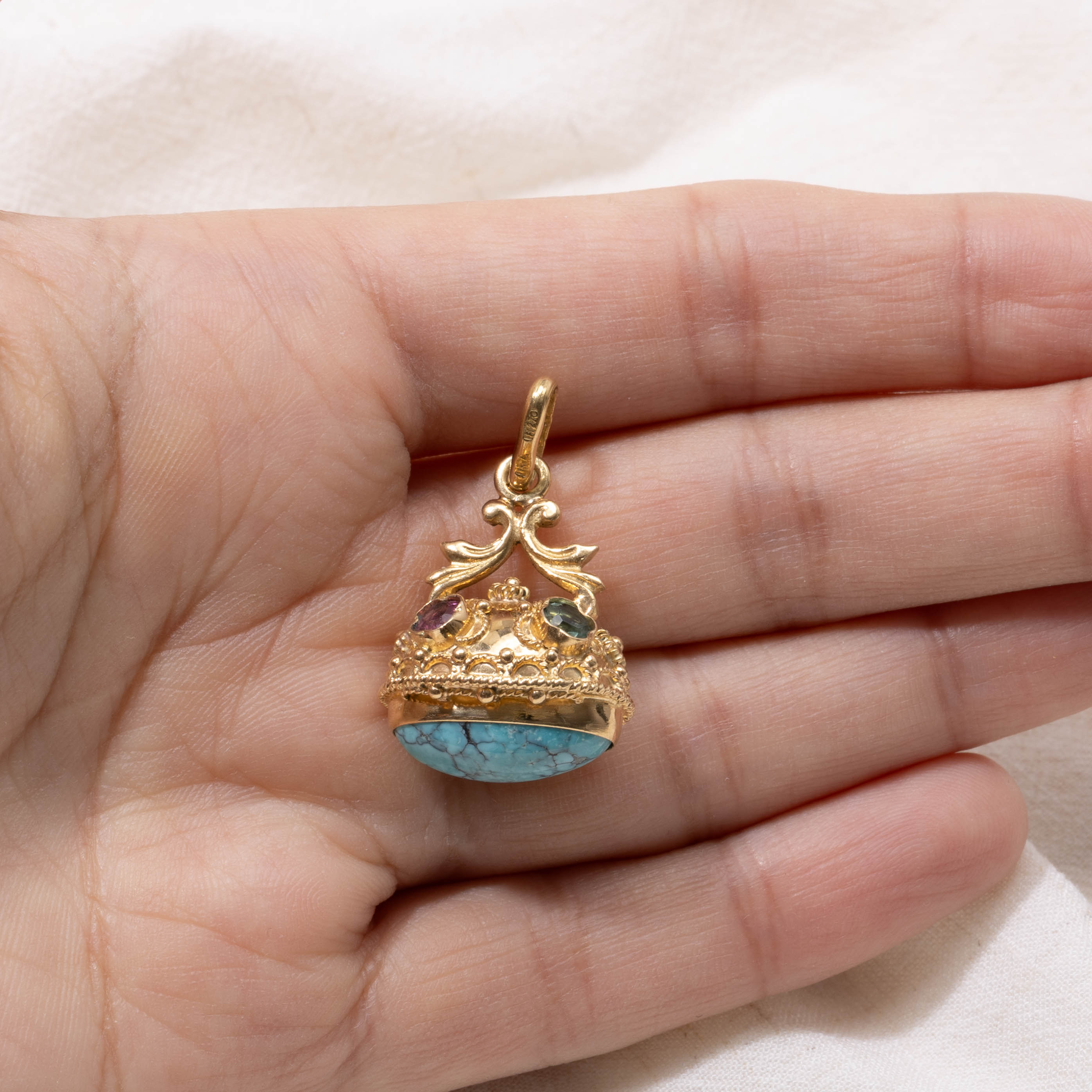 18k Turquoise & Garnet Seal Fob | 5.50ctw