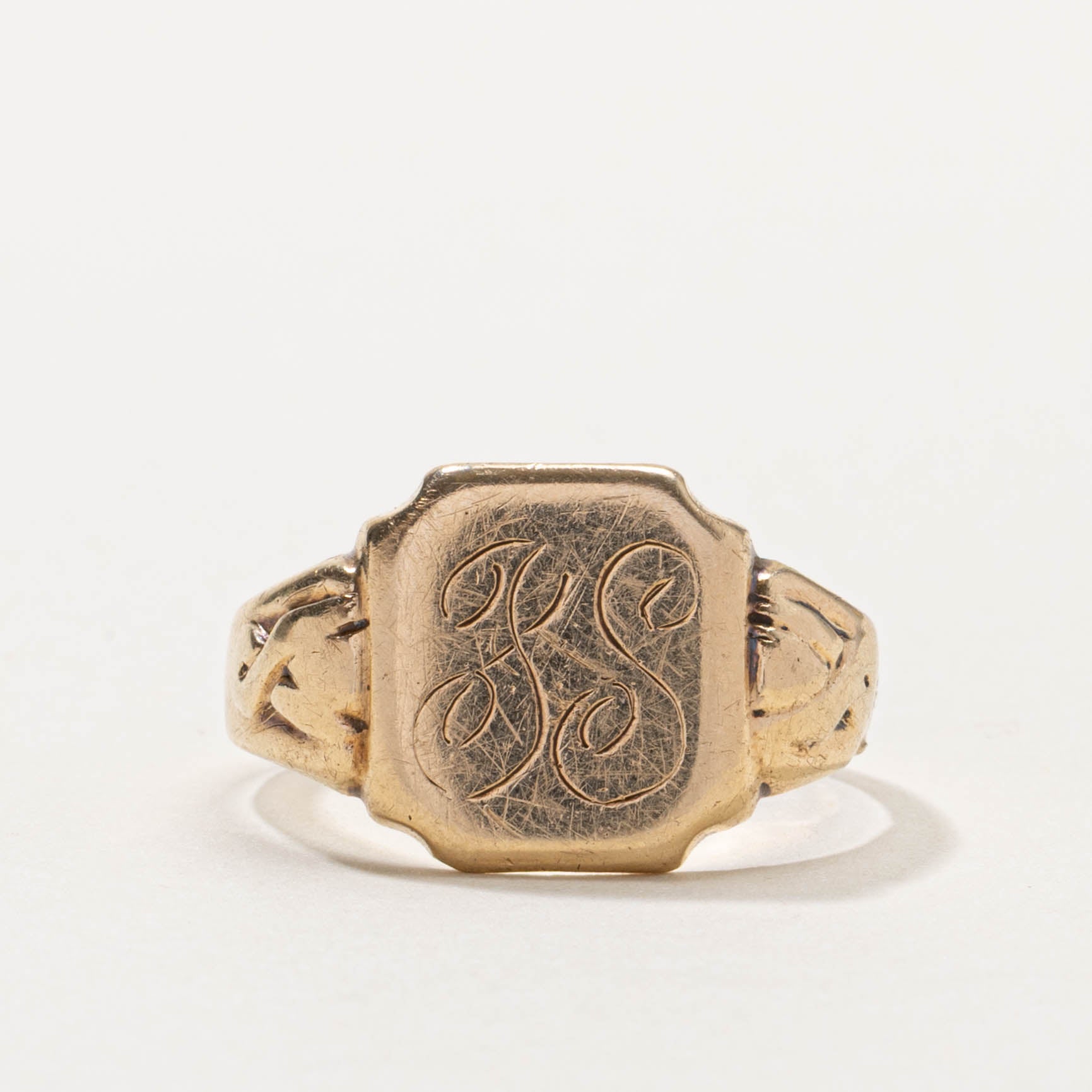 10k "JS" Initial Engraved Signet Ring | SZ 9.5