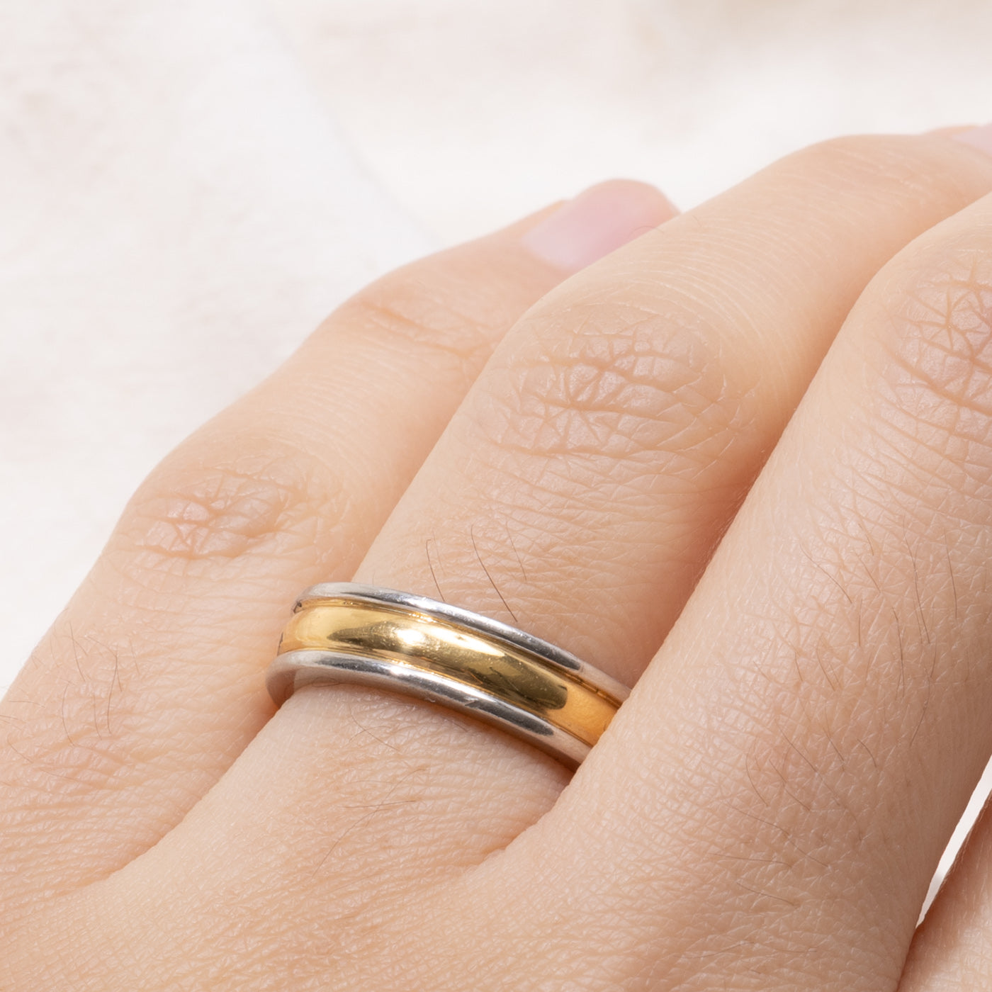 Platinum Two Tone Grooved Band | 5.00mm | SZ 6.5