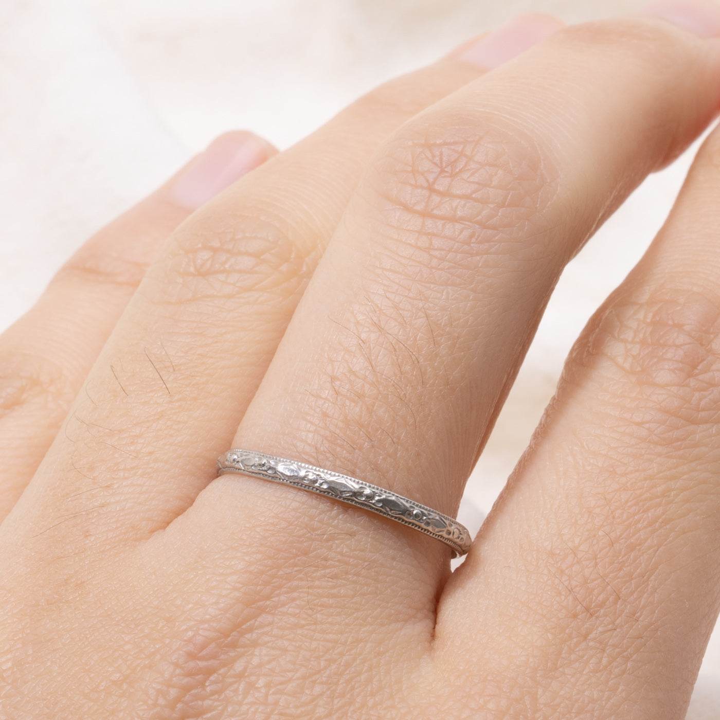 Platinum Engraved Textured Band | 2.00mm | SZ 9.25