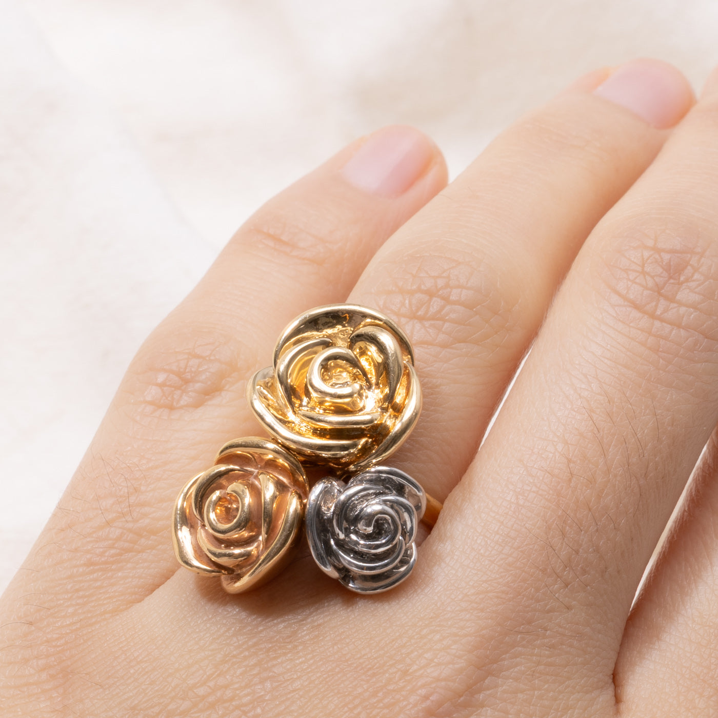 Italian 18k Tricolor Rose Ring | SZ 8