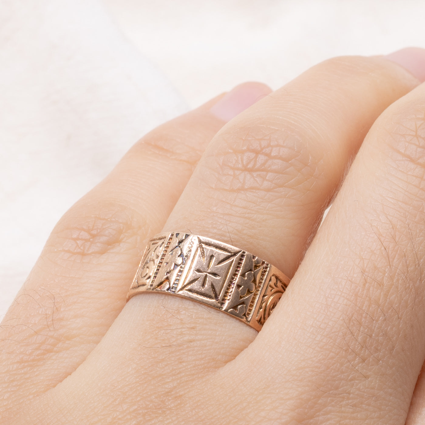 1899 Birmingham 9k Rose Gold Engraved Cigar Band | 7.90mm | SZ 6.5
