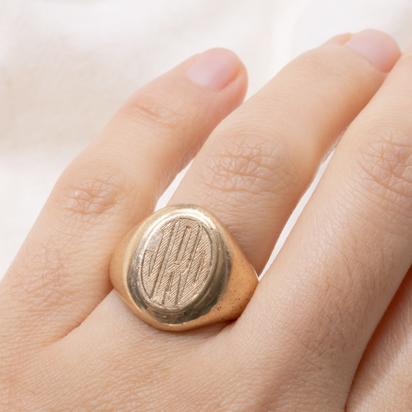 ‘Birks’ 10k "JRD" Initial Engraved Signet Ring | SZ 7