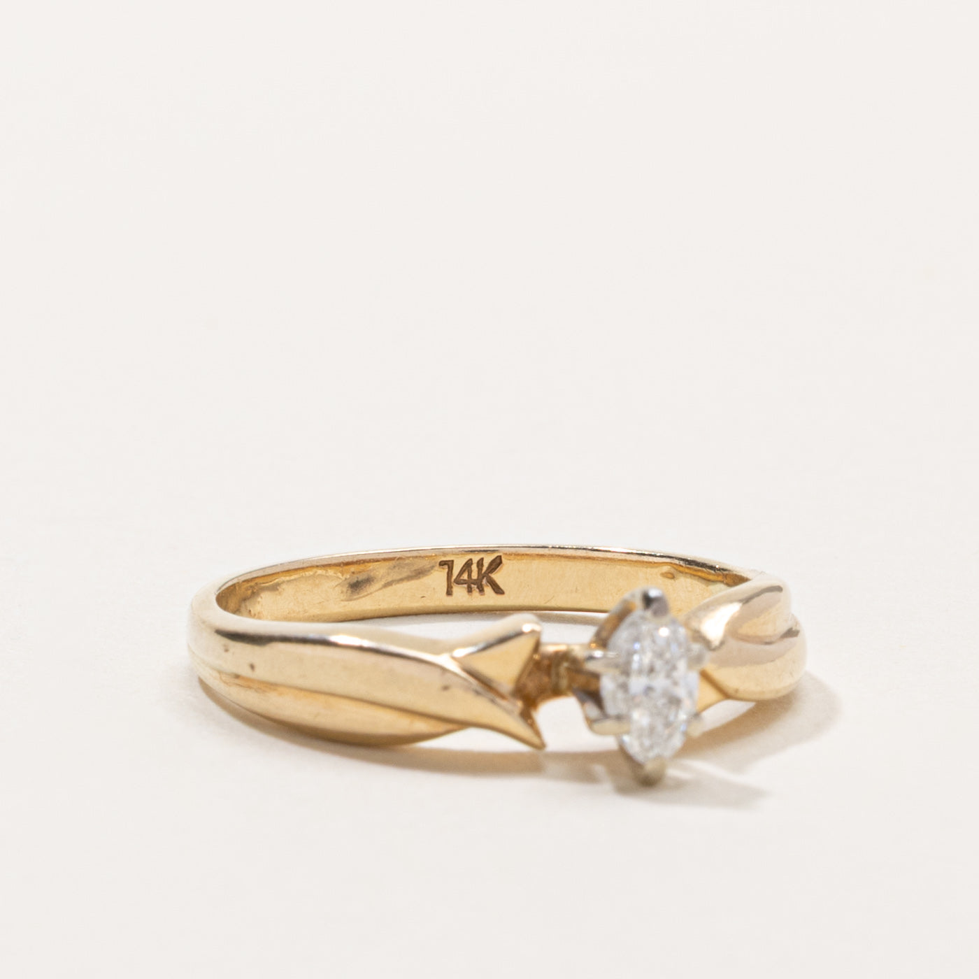 14k Marquise Cut Diamond Grooved Ring | 0.15ctw | SZ 7.25
