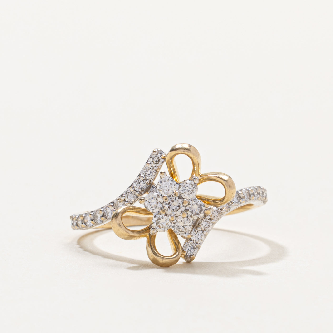 14k Diamond Floral Cluster Bypass Ring | 0.37ctw | SZ 6.5