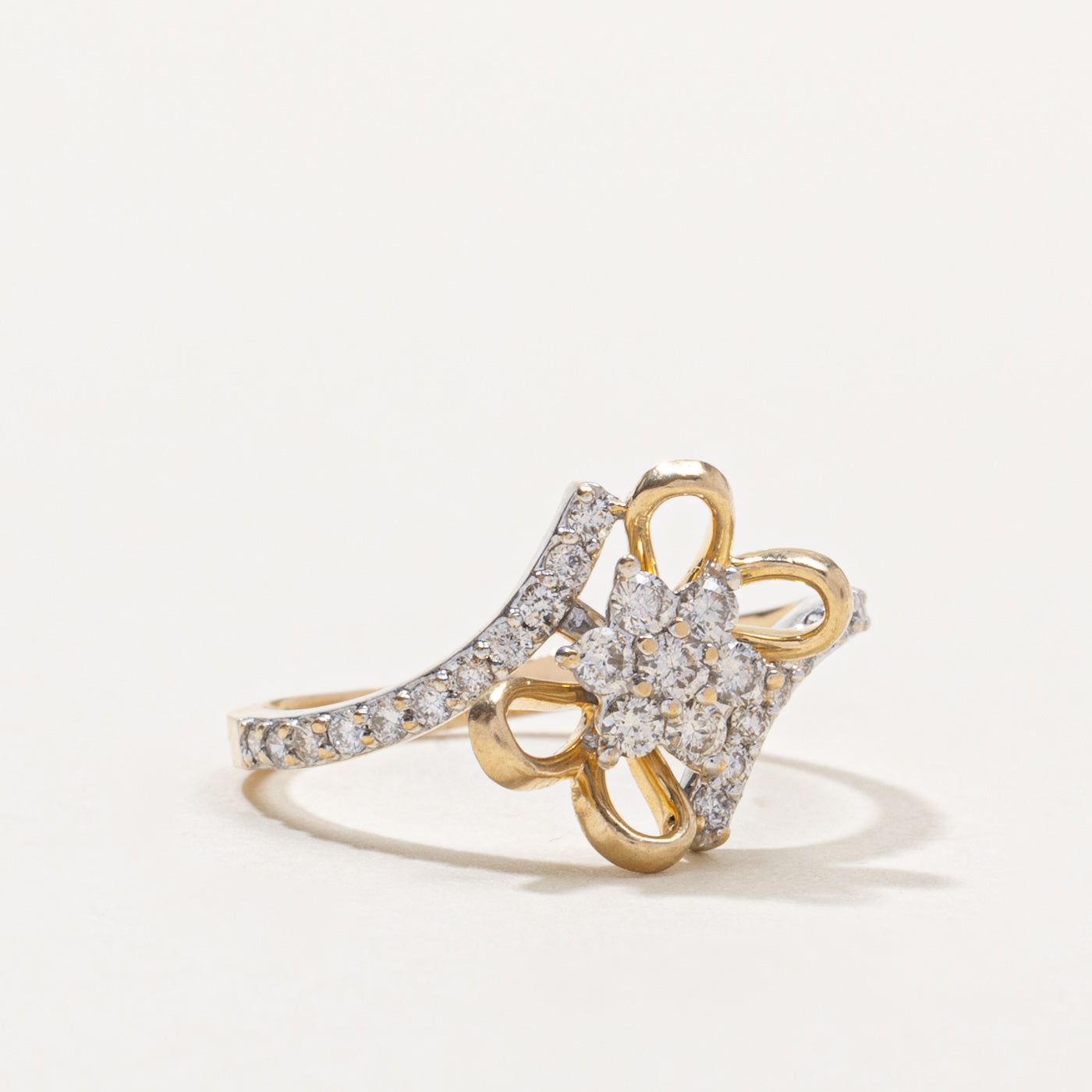 14k Diamond Floral Cluster Bypass Ring | 0.37ctw | SZ 6.5