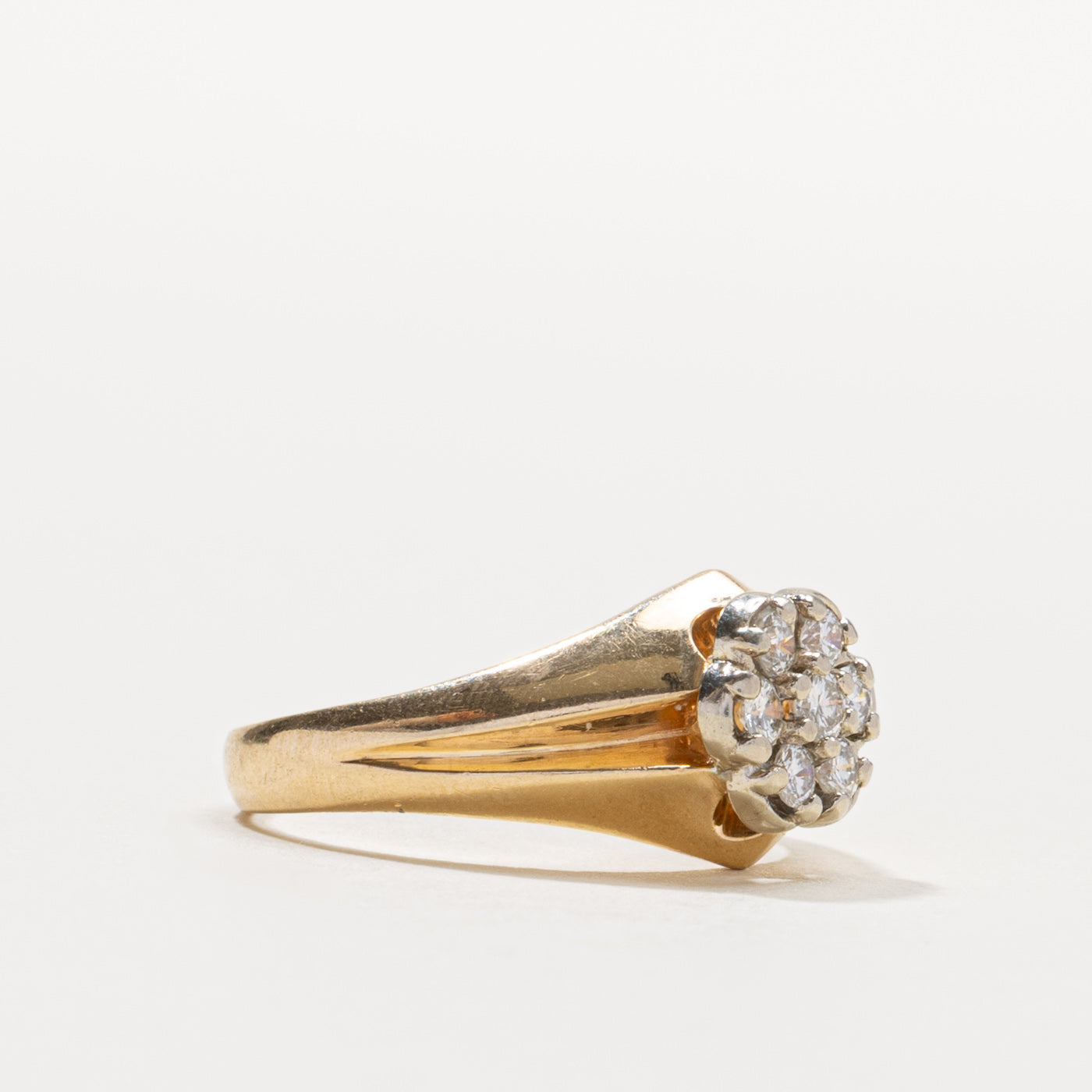 14k Diamond Floral Cluster Grooved Ring | 0.30ctw | SZ 8.5