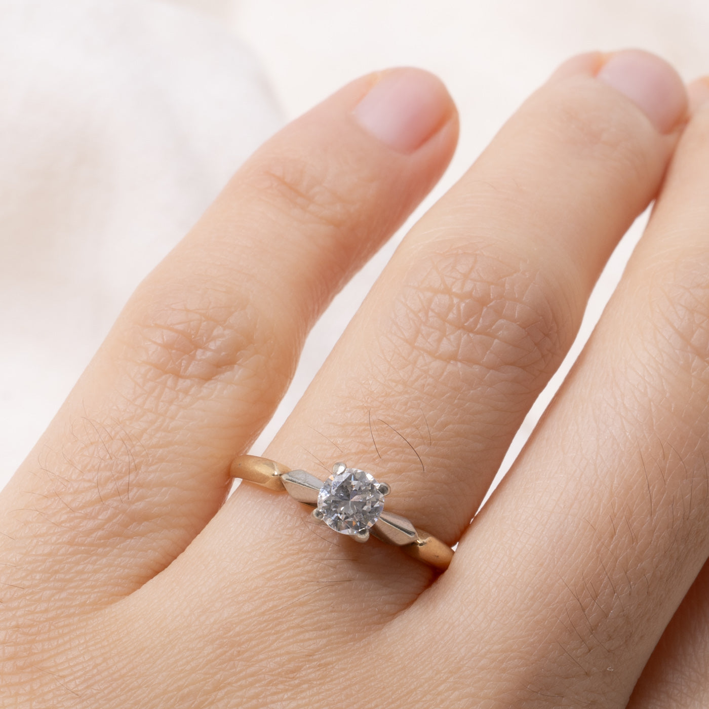 14k Solitaire Diamond Textured Ring | 0.49ct VS2 G/H | SZ 6.25