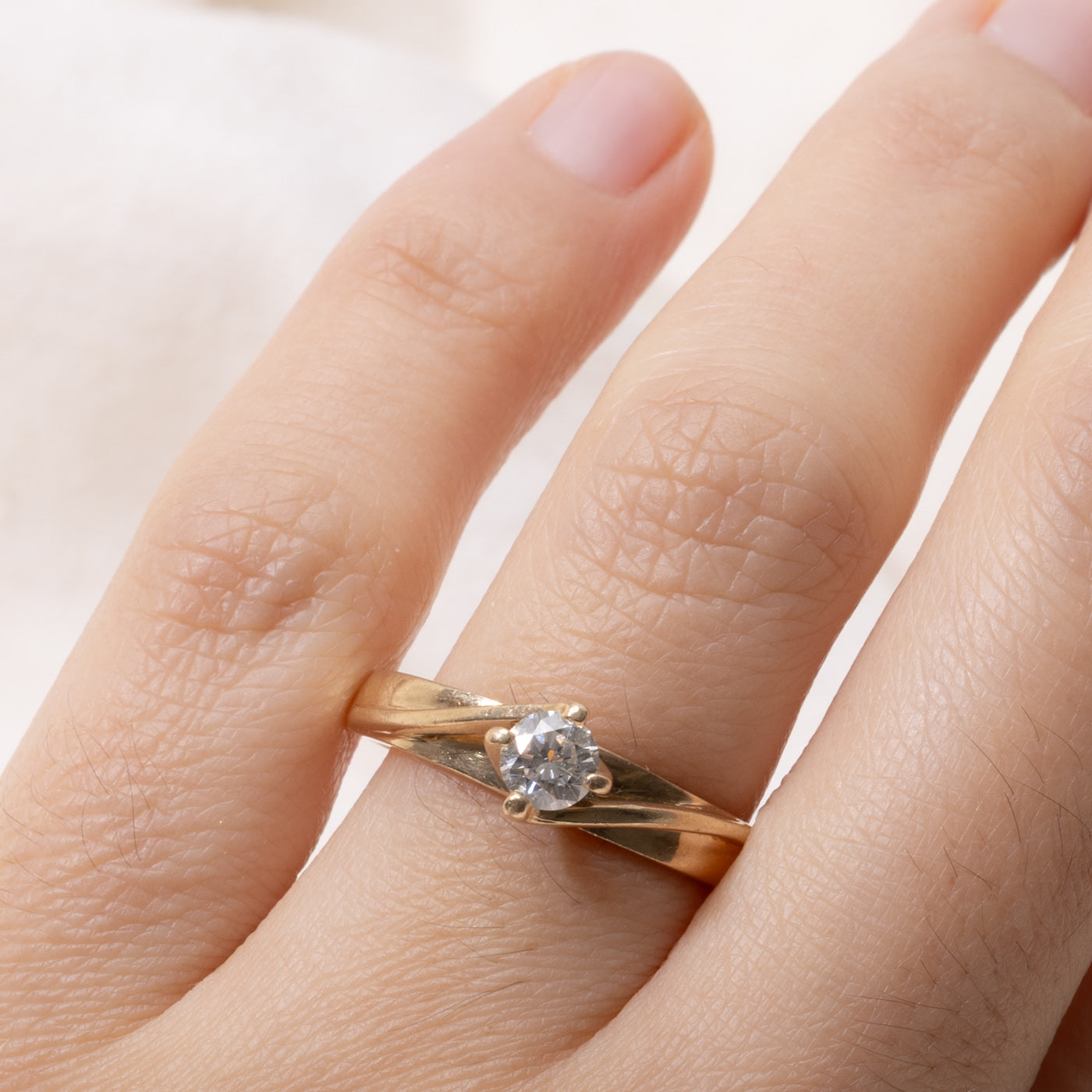 14k Solitaire Diamond Bypass Design Ring | 0.37ct SI2 G/H | SZ 7.75