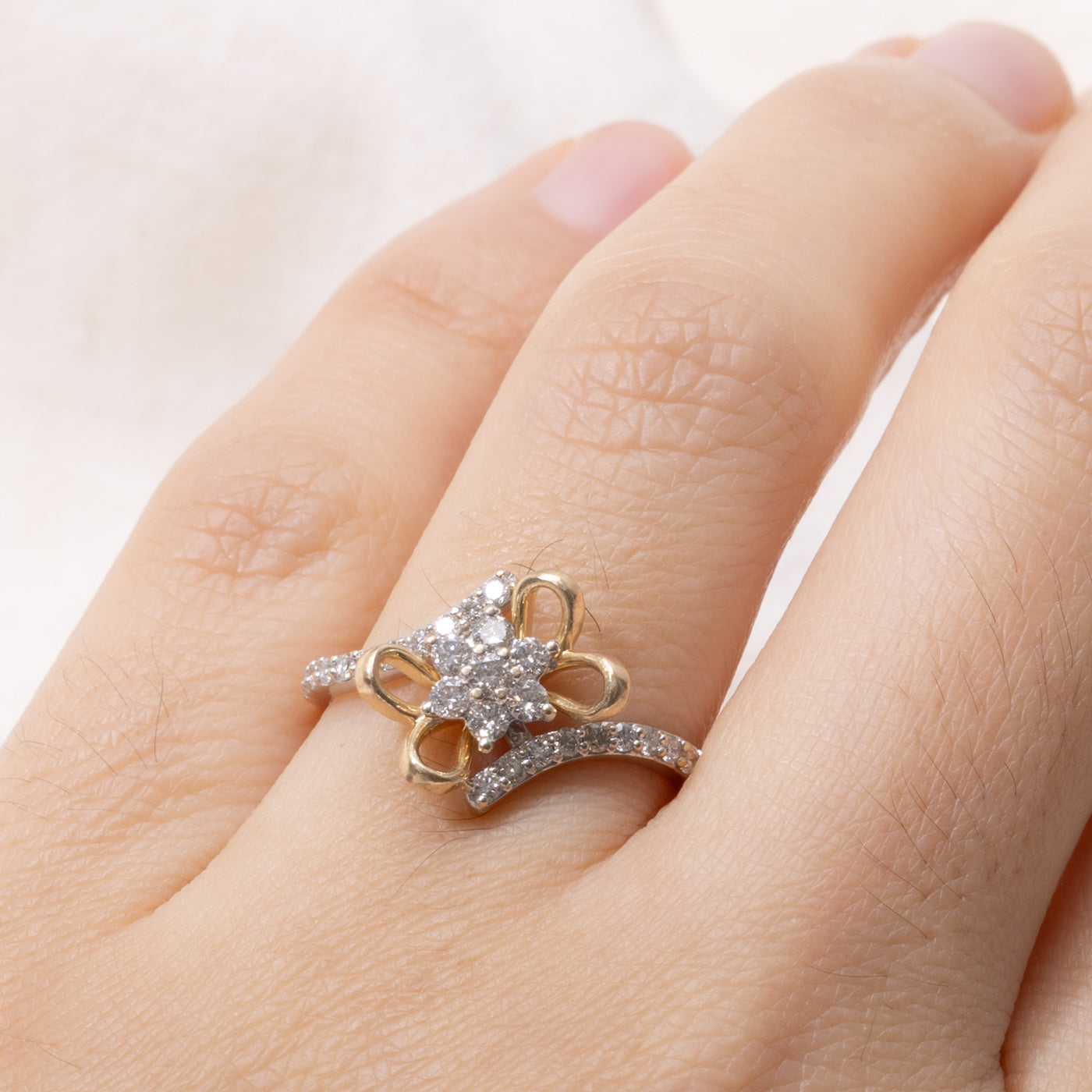 14k Diamond Floral Cluster Bypass Ring | 0.37ctw | SZ 6.5